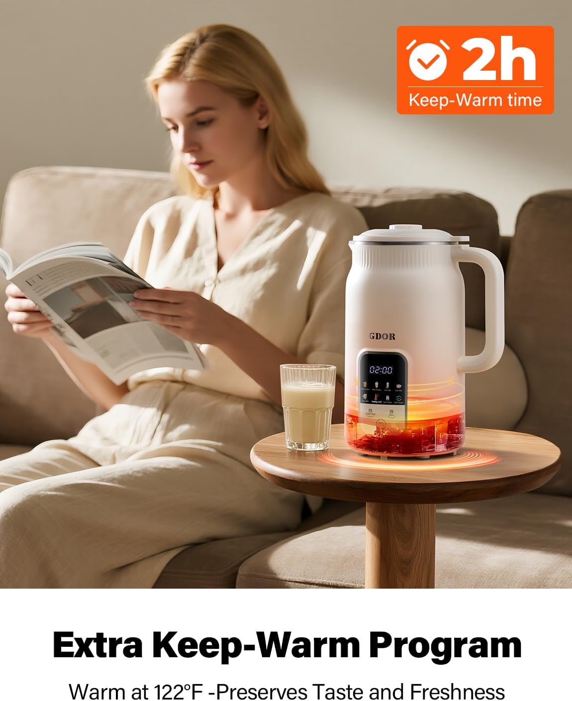 GDOR 35oz Nut Milk Maker, 9-in-1 Plant Milk Machine for Homemade Almond/Oat/Soy, Juice & Smoothie, Blender with 12 Stainless Steel Blades, Keep Warm, 12H Delay, Boil Water and Self-Cleaning