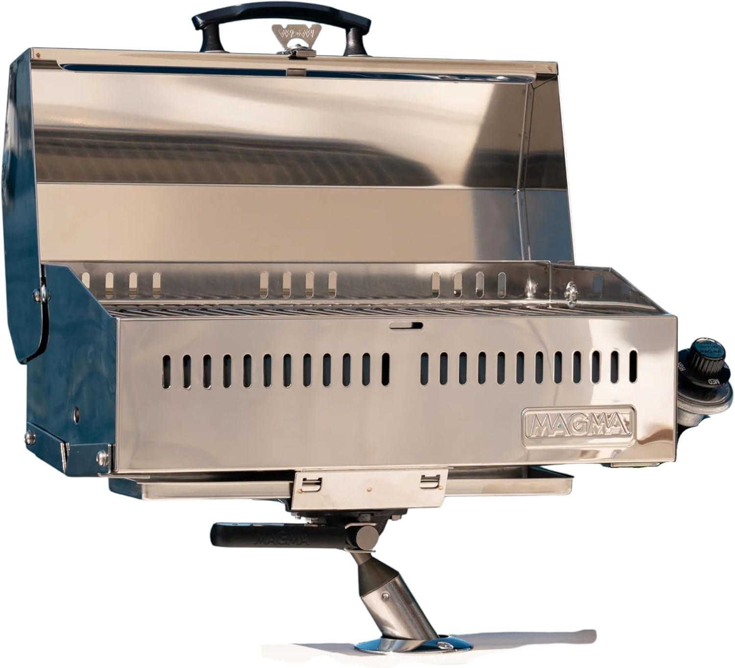 Magma Cabo Grill - Marine-Grade Stainless Steel Barbecue Grill for Boats - Portable Propane Gas with 9”x18” Grilling Surface - Heat-Resistant Handle, Fold-Away Legs - Ideal Boat Accessory