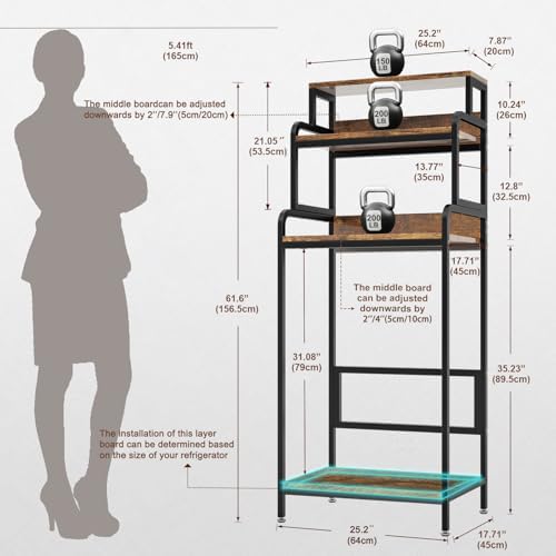 4-Tier Mini Fridge Stand with Storage,Mini Fridge Cabinet with Storage,Microwave Stand,Bakers Rack,Microwave Oven Stand with Storage,Mini Fridge Shelf for Home Office Dorm (Vintage Brown)