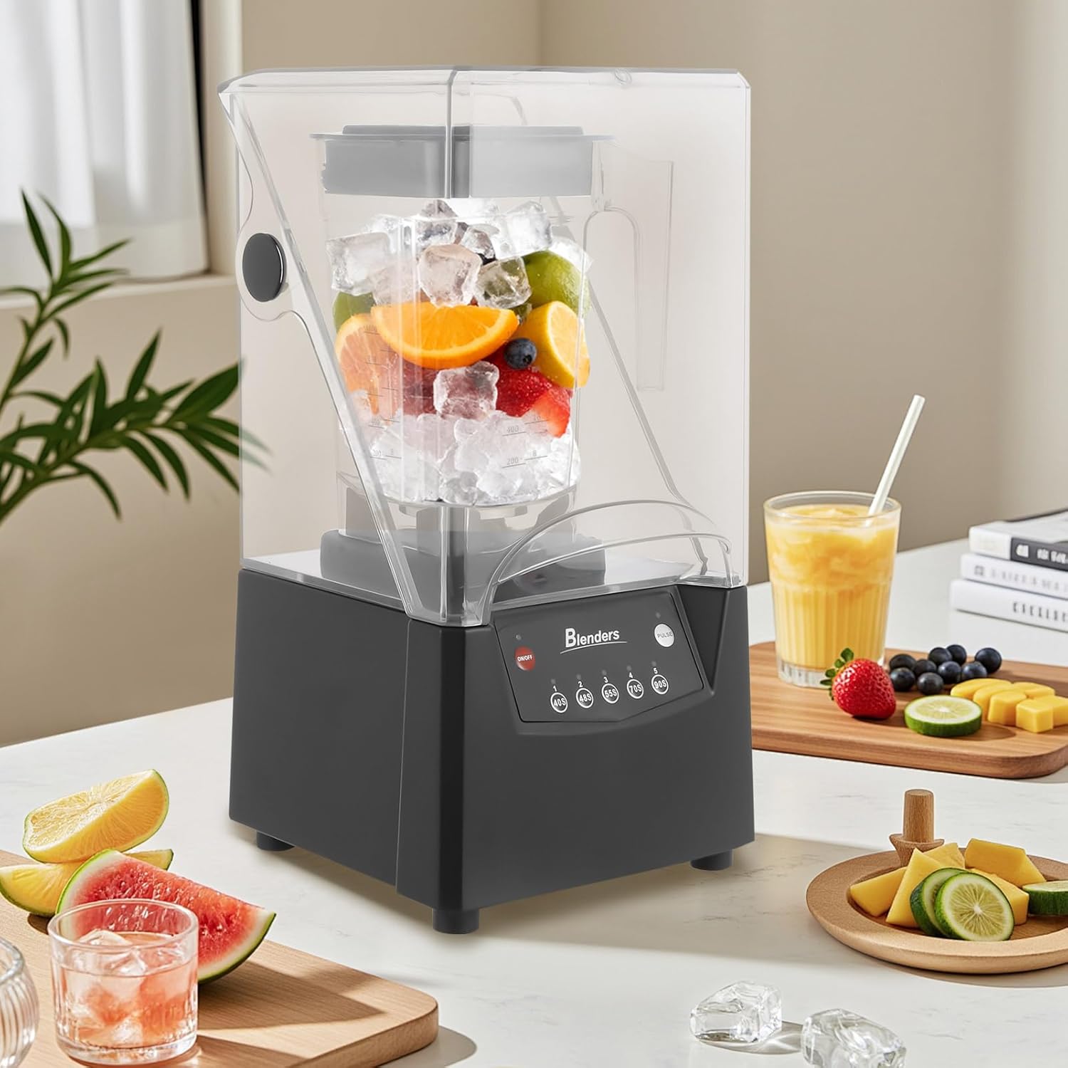 Commercial Grade 2200W Soundproof Blender with 1.8L Stainless Steel Jar - Heavy Duty 23000r/min Professional Juice/Shake/Smoothie Maker for Kitchen & Bar