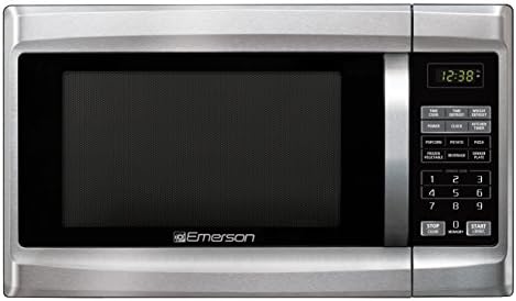 Emerson MW1338SB Countertop Microwave Oven, 6 Pre-Programmed Settings, Removable Glass Turntable, Child Safety Lock, 1.3 Cu ft, 1000W, Stainless Steel