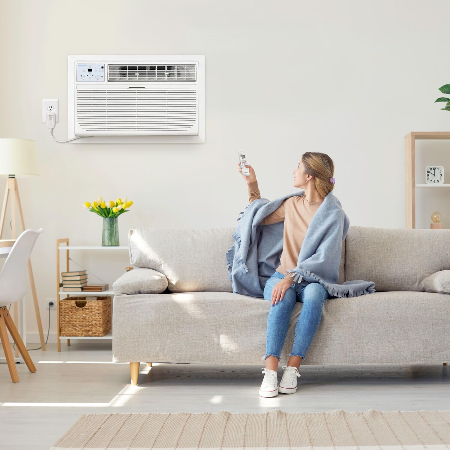 Keystone 10,000 BTU Wall Mounted Air Conditioner with Supplemental Heat and Dehumidifier, 230V, Wall AC with Remote Control for Small and Medium Sized Rooms up to 450 Sq.Ft., Quiet, High Efficiency AC