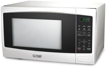 COMMERCIAL CHEF 1.1 Cu Ft Microwave with 10 Power Levels, Microwave 1000W with Push Button Door Lock, Countertop Microwave with Microwave Turntable and Digital Controls, White