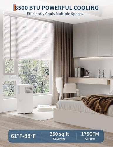 GarveeLife 8,500 BTU Portable Air Conditioners - Smart AC Units Cold Air System Quick Cooling Up to 350 sq.ft with Remote Control 24H Timer/Dry/Fan Modes Drain-Free Window Installation Kits