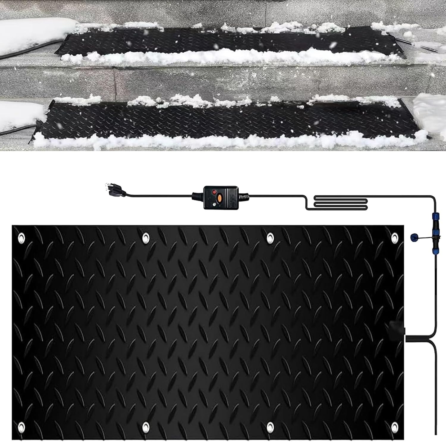 Heated Snow Melting Mats for Outdoor Winter, Heated Walkways Mats for Ice and Snow, Non Slip Rubber Heating Entrance with Plug Power Cord for Roof Stairs Sidewalk, IPX7 Waterproof(1 Pcs,10