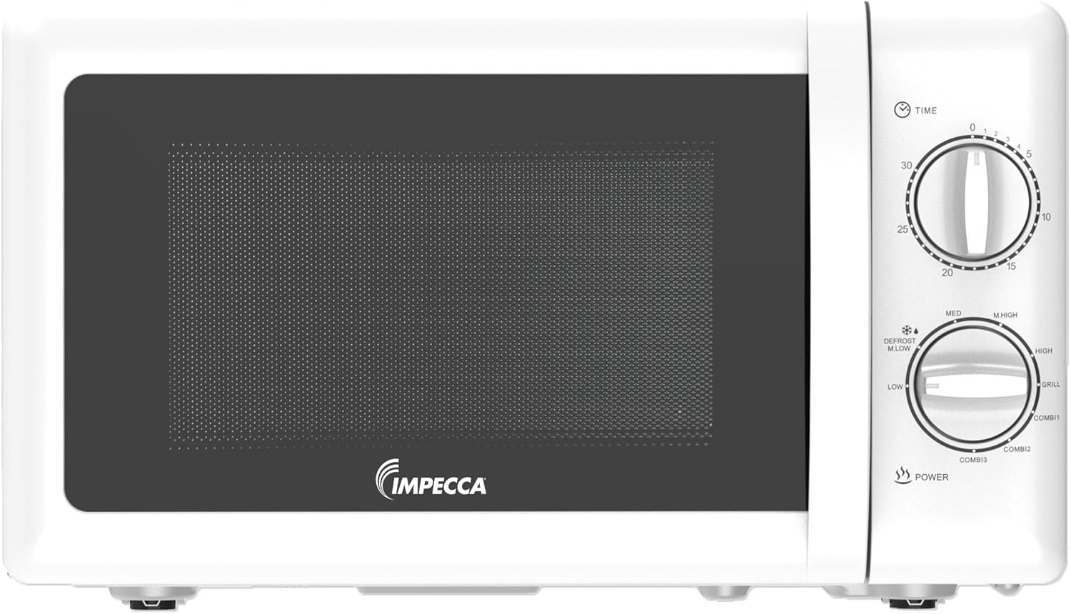 IMPECCA Countertop Microwave Oven Retro Mechanical Dials 5 Modes Timer Defrost 0.7 Cu 700W 9.65” Turntable Easy Clean