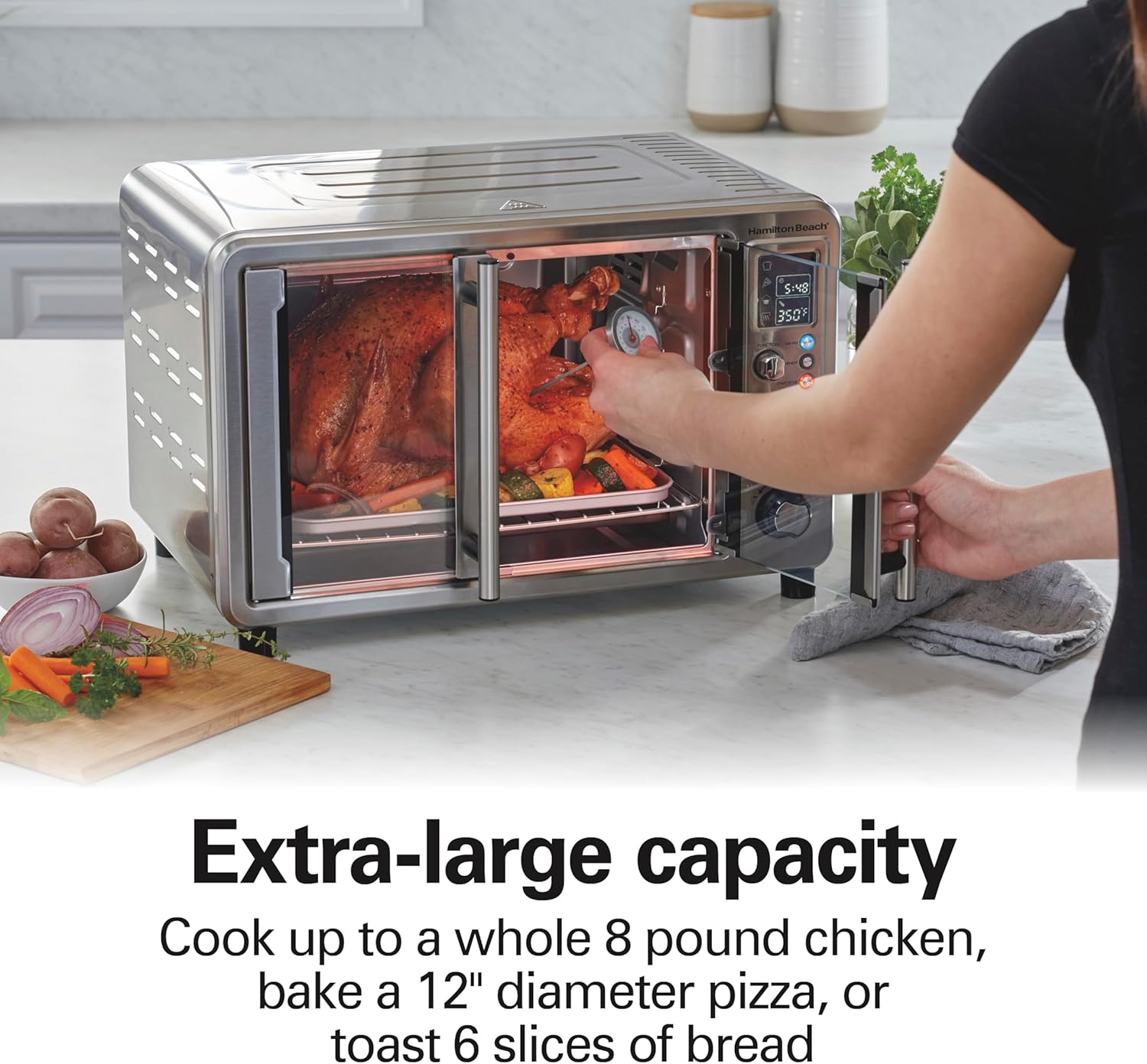 Hamilton Beach Sure Crisp 6-in-1 XL Digital Air Fryer Toaster Oven Combo, With Easy-Access French Doors, Bake, Broil, Toast, Pizza & Reheat Functions, 0.9 cu. ft. Capacity, Stainless Steel (31191)