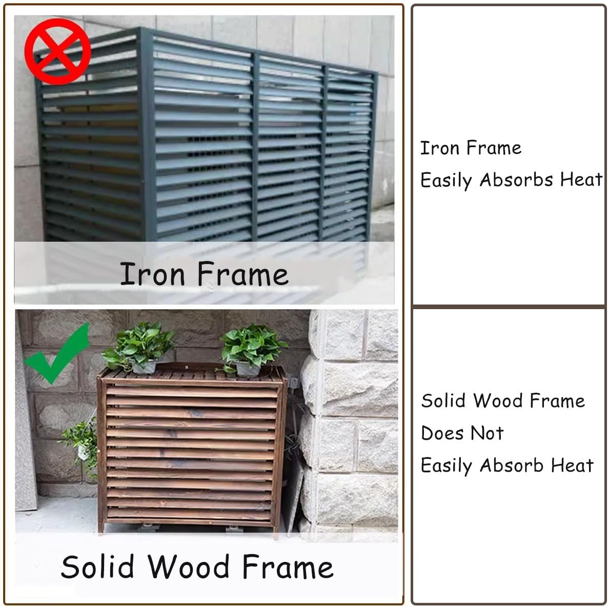 Air Conditioner Fence Screen Protective Cover Solid Wood Shelf Plant StorageDecorative Louvered Frame for Outside to Hide Condensing Unit for Outdoor Privacy(Black,L115cm*W54cm*H95cm)