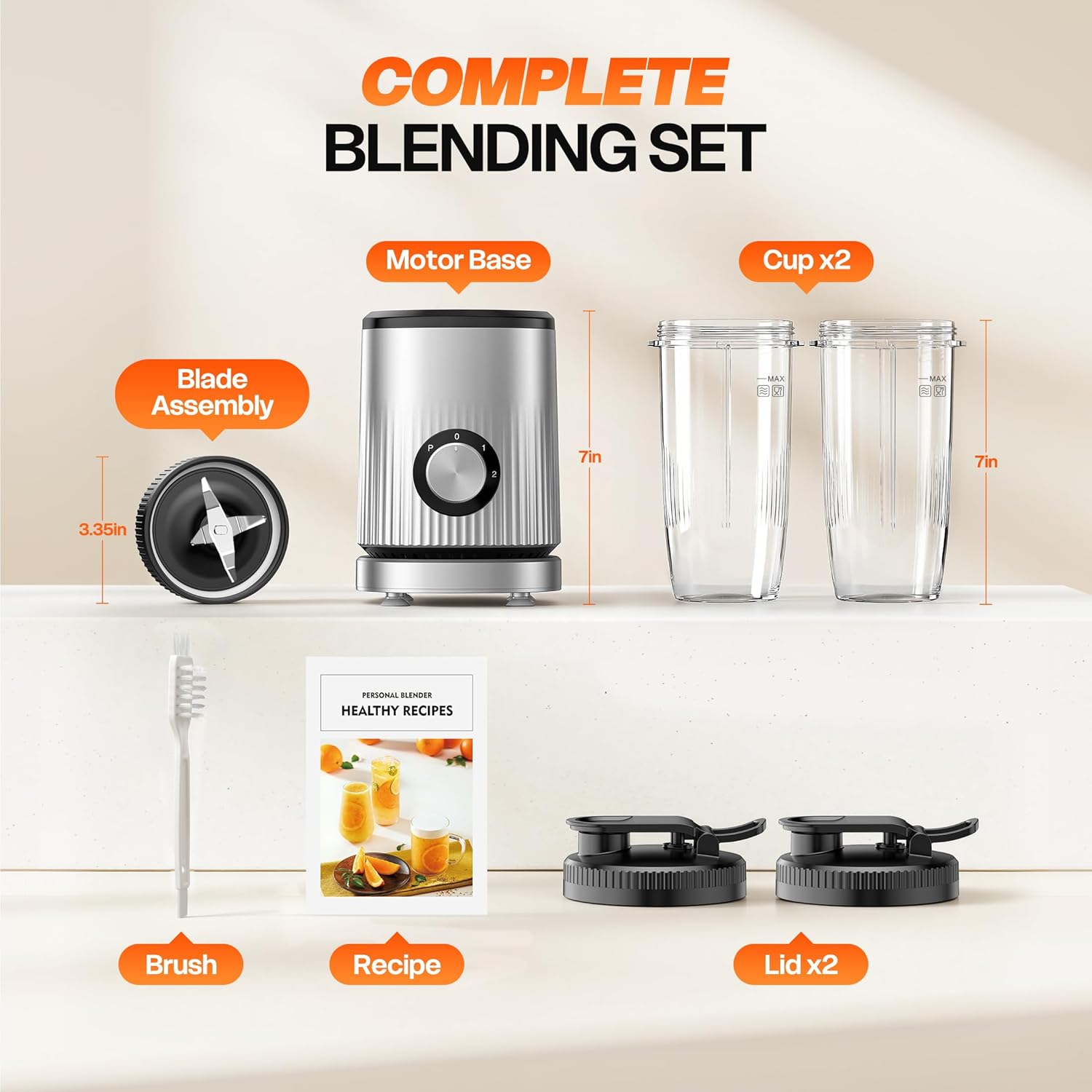 Blender for Smoothies, Portable Personal Blender for Shakes, Food Prep, Frozen Blending, with 2x24oz Travel Cups & Sip Lid, Smoothie Maker Mixer for Kitchen Home Use, BPA Free, Nutritious Recipe