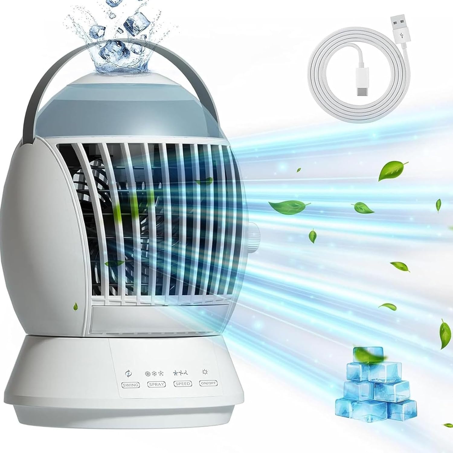 Portable Air Conditioning Air Cooling Fan Conditioning Oscillating Small Conditioner 3 Speed Water Misting For Bedroom Low Noise USB Fan For Sleep