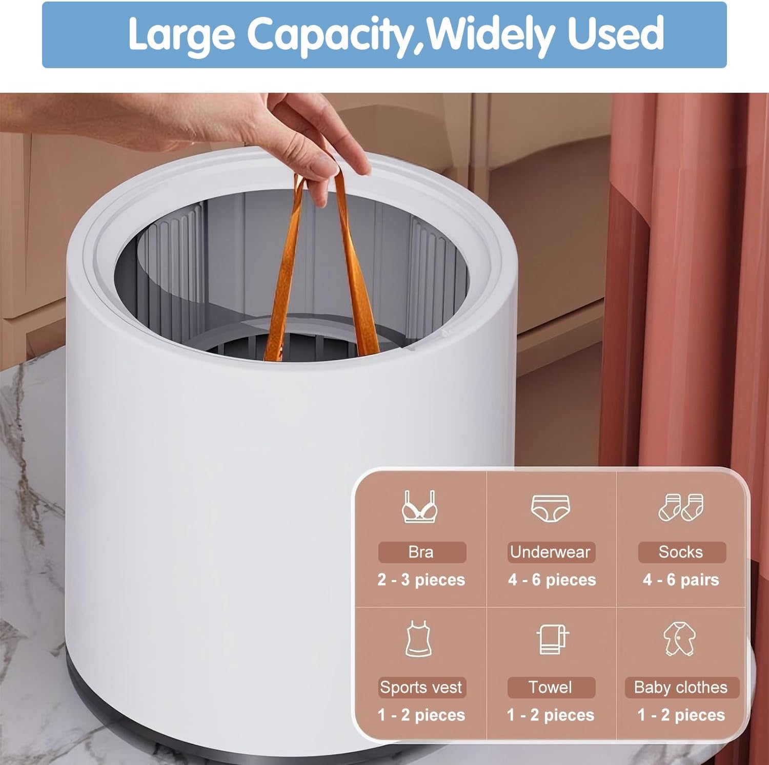 6L Portable Washing Machine, 24W,1KG Capacity,Automatic Small Washer Mini Laundry Machine for Washing Underwear, Baby Clothes, Socks, Small Items（26.6×26.6×28cm/10.47×10.47×11.02in）