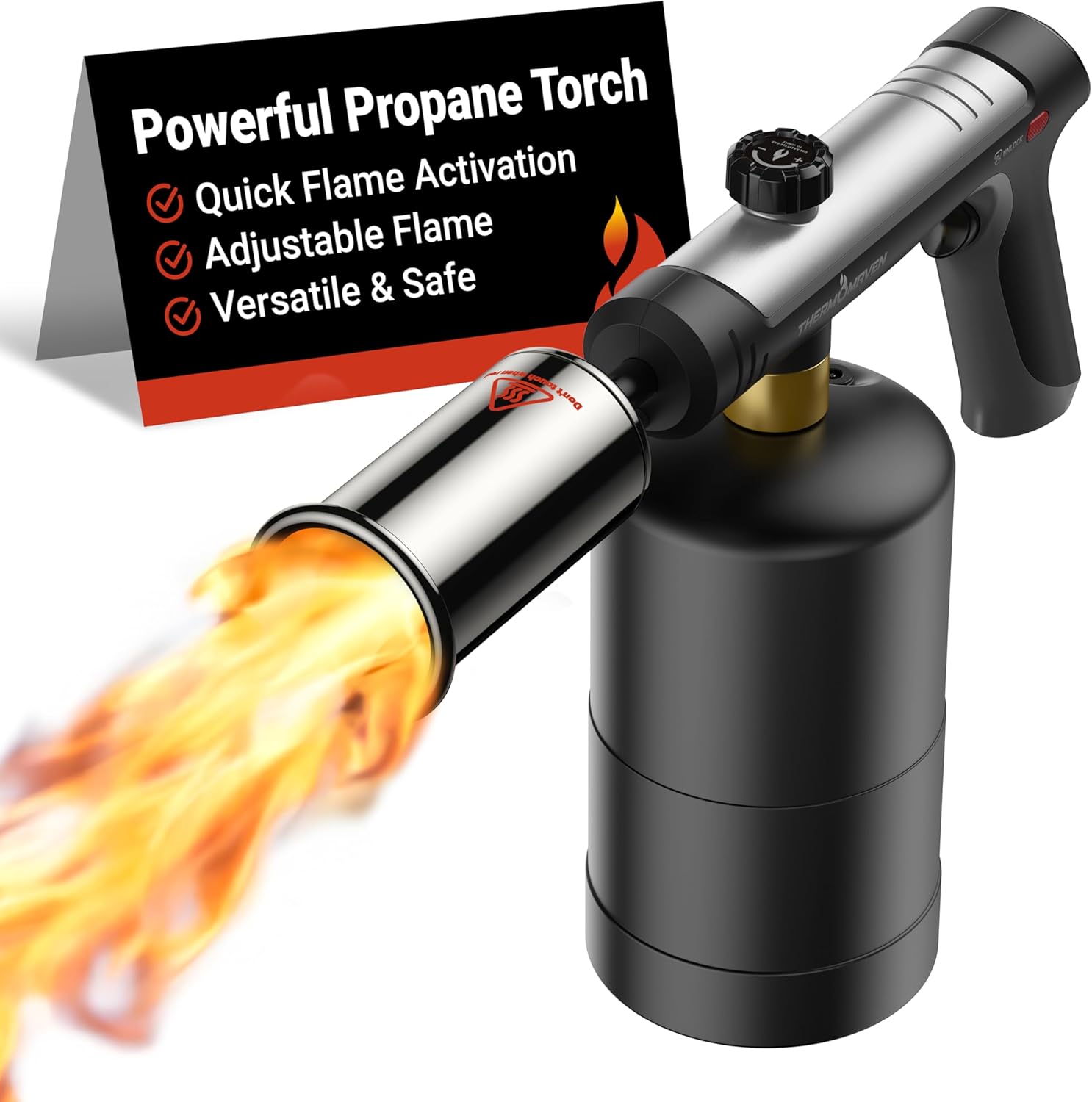 ThermoMaven Propane Torch with One-Touch Max Fire, Cooking Blow Torch Gun with a Safety Lock, Charcoal Lighter, Flame Thrower, Kitchen Food Torch Head for Grill, Sous Vide, BBQ (Tank Not Included)