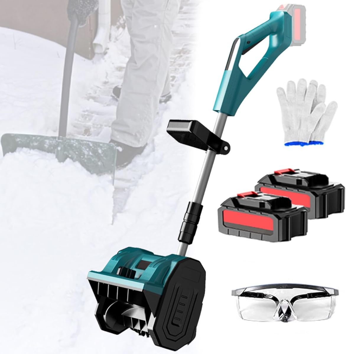 Wireless Brushless Snow Shovel - Battery Powered Snow Blower for Driveway, Road - Electric Push Snow Sweeper with Telescopic Pole & Adjustable Handle,Green