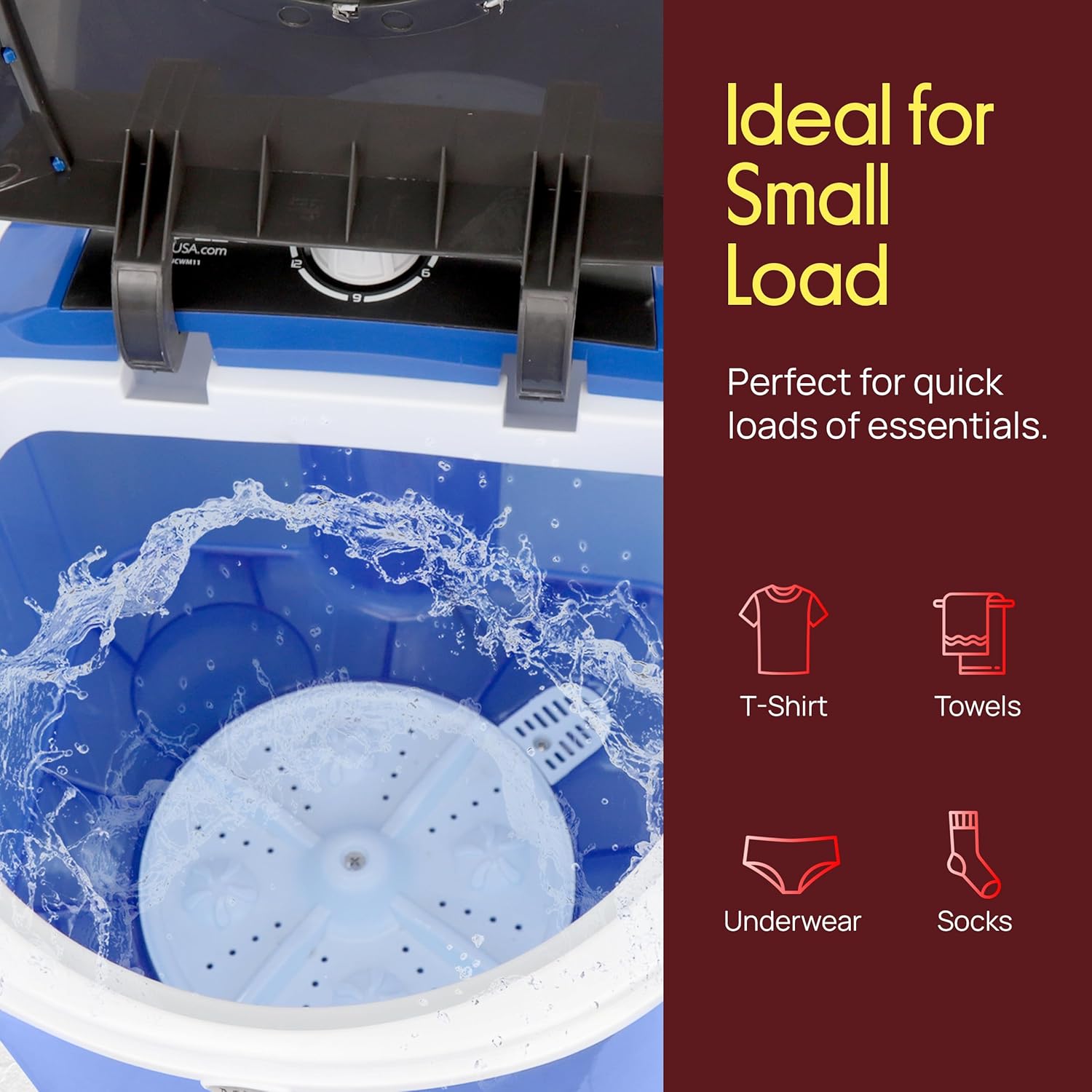 Pyle Upgraded Version Portable Washer - Top Loader Portable Laundry, Mini Washing Machine, Quiet Washer, Rotary Controller, 110V - For Compact Laundry, 4.5 Lbs. Capacity, Translucent Tubs - PUCWM11