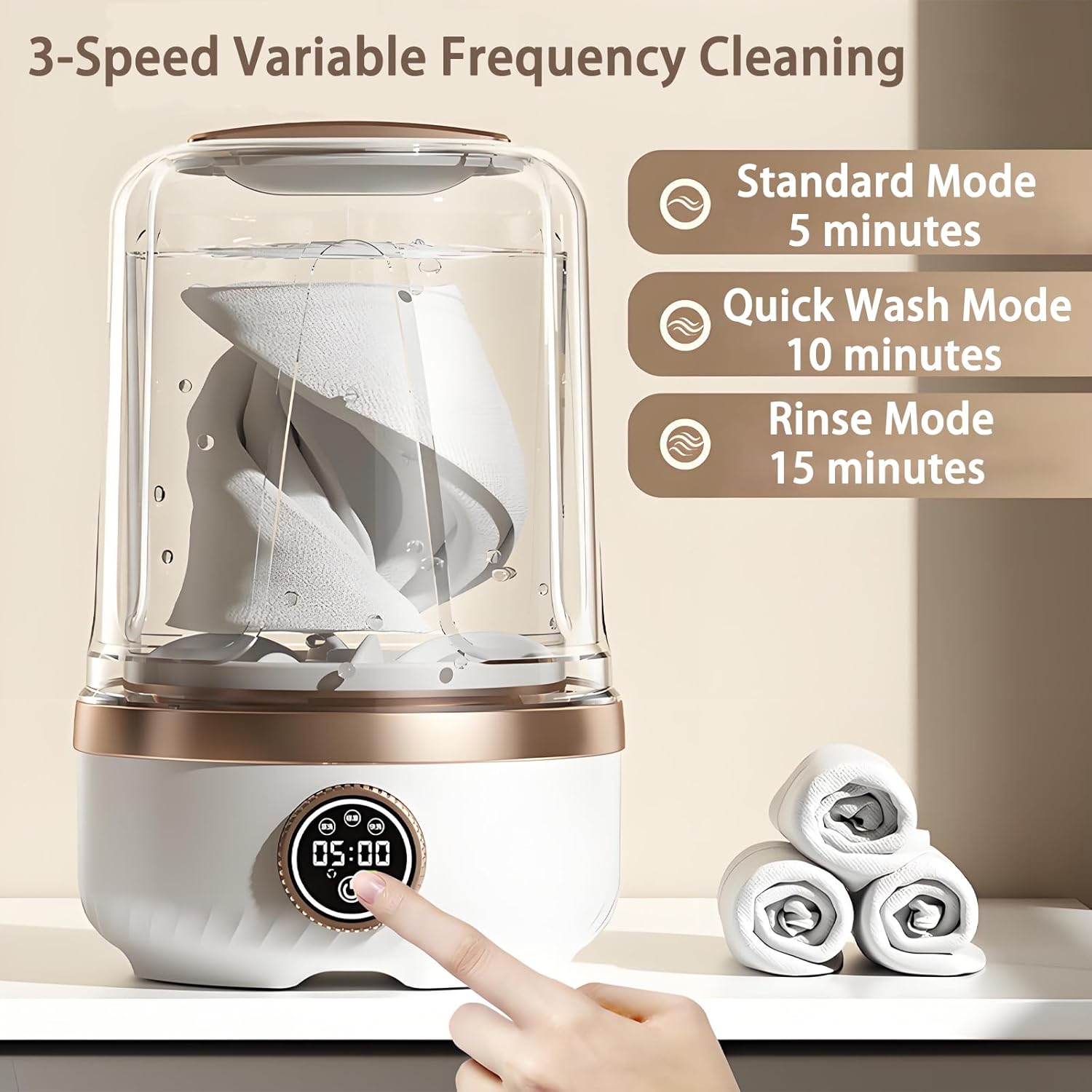 Portable Underwear Washing Machine, With Three Cleaning Modes&LED Smart Display, 2L Capacity Mini Laundry Machine, For Apartments Dorm RV Travel(Size:6.02 * 6.02 * 9.05in,Color:Khaki)