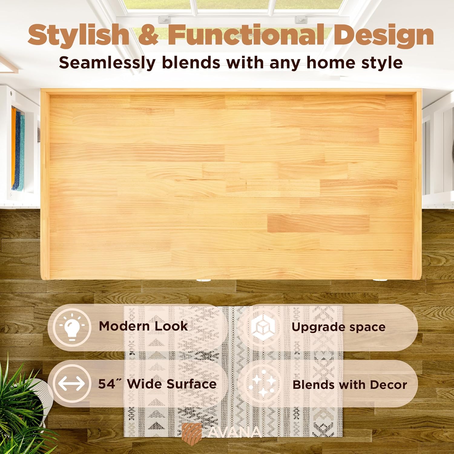 Avana (100% Natural Solid Wood Washer Dryer Countertop – Oak Pine Laundry Countertop with Raised Edges, 54” x 27.5” Counter Top for Washer and Dryer, Laundry Room Organizer & Tabletop