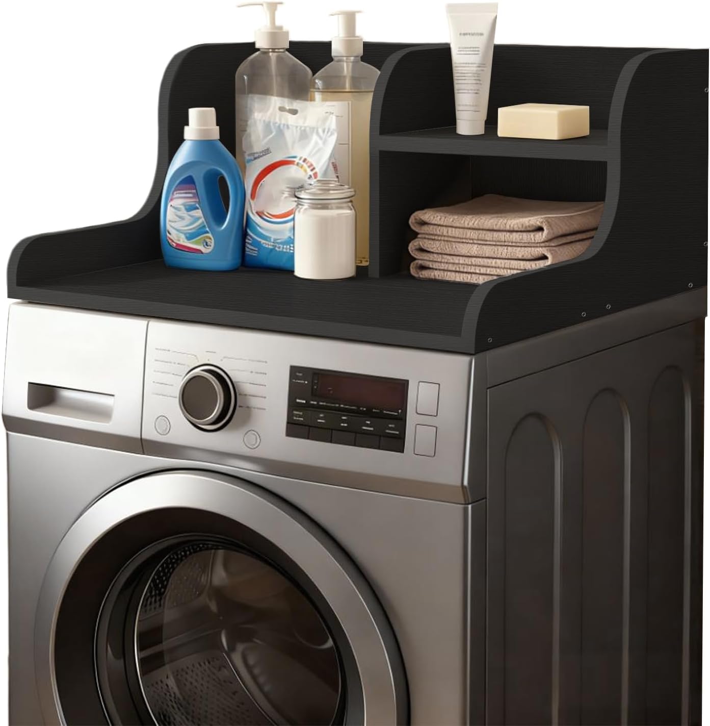Washer Dryer Countertop, Wooden Laundry Counter, with Edge Rails for Laundry Room Storage and Organization