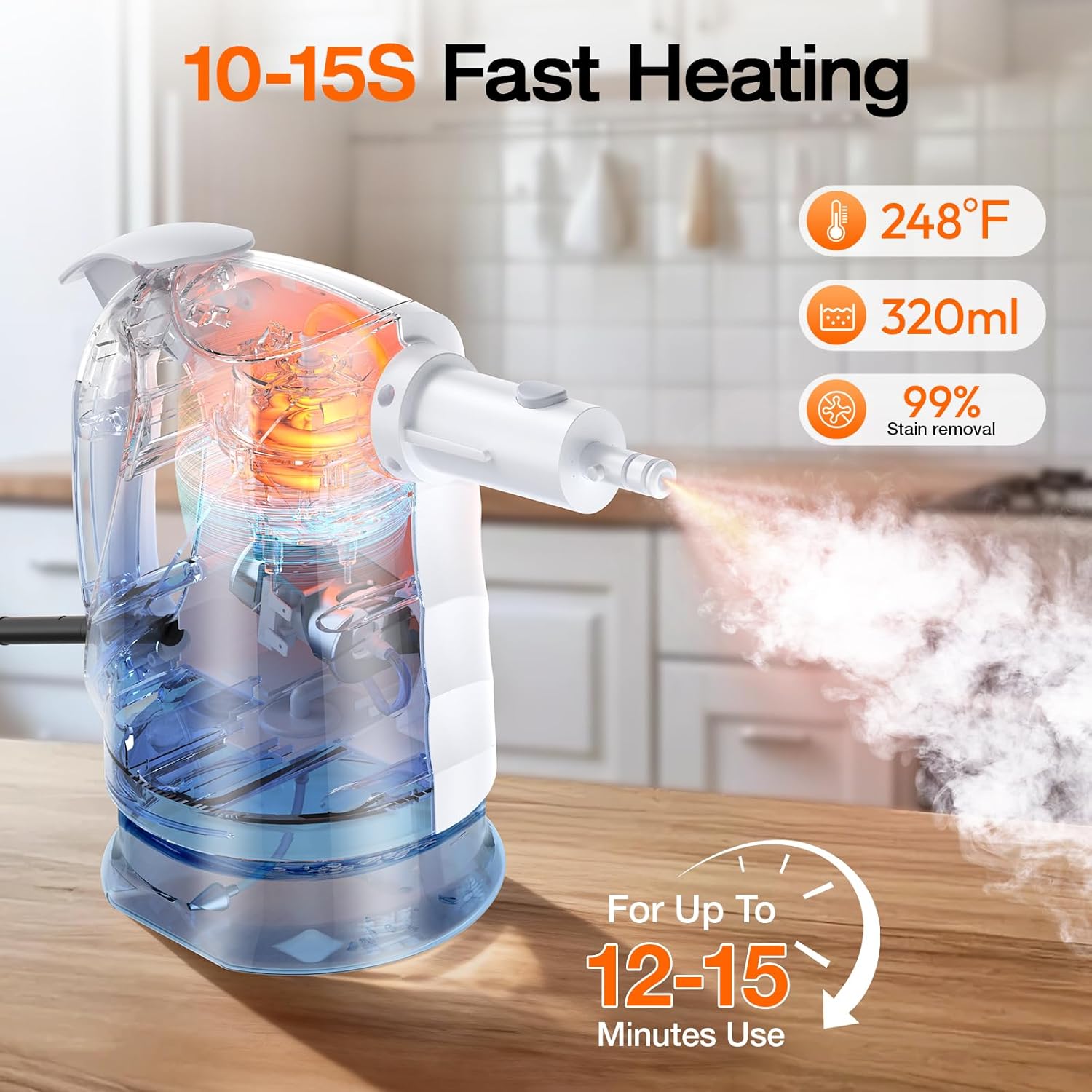 ScrubWiz 10-in-1 Steam Cleaner, Steam Mop & Detachable Handheld Steam Cleaner, 320ml Water Tank, 10s Fast Heating, Portable Steamer for Kitchen, Floor, Tiles, Home, BBQ, Ergonomic Handle, Bright White