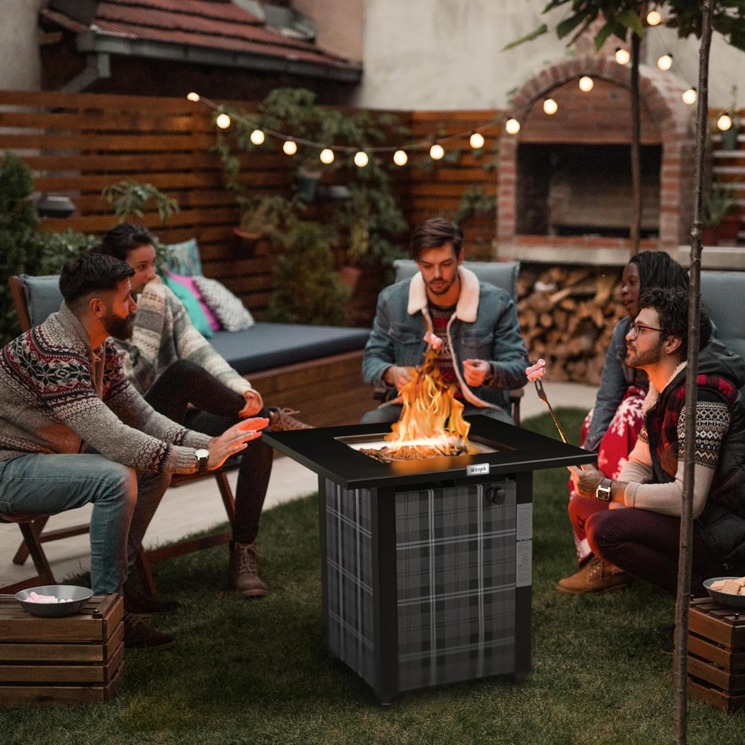 28 in Propane Fire Pit Table, ETL-Certified Fire Table with Lava Rocks for Patio Deck Garden Courtyard, 50,000 BTU Square Fire Pit Table with Lid, Black