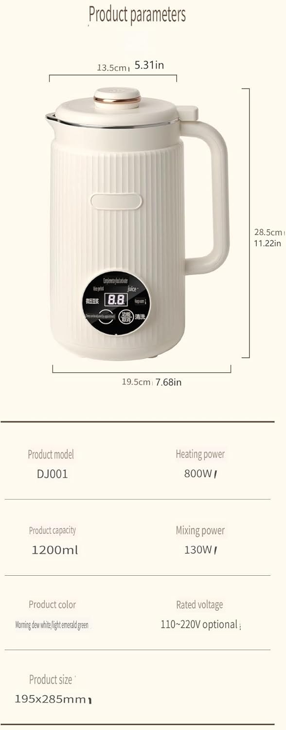 Automatic Soy Milk Maker, 650W, 1000ml Capacity, 8 Programs, Self-Cleaning Blender with 10-Blade Grinder, White (Skin color: 1.2 liters, American standard 110V (English Version))