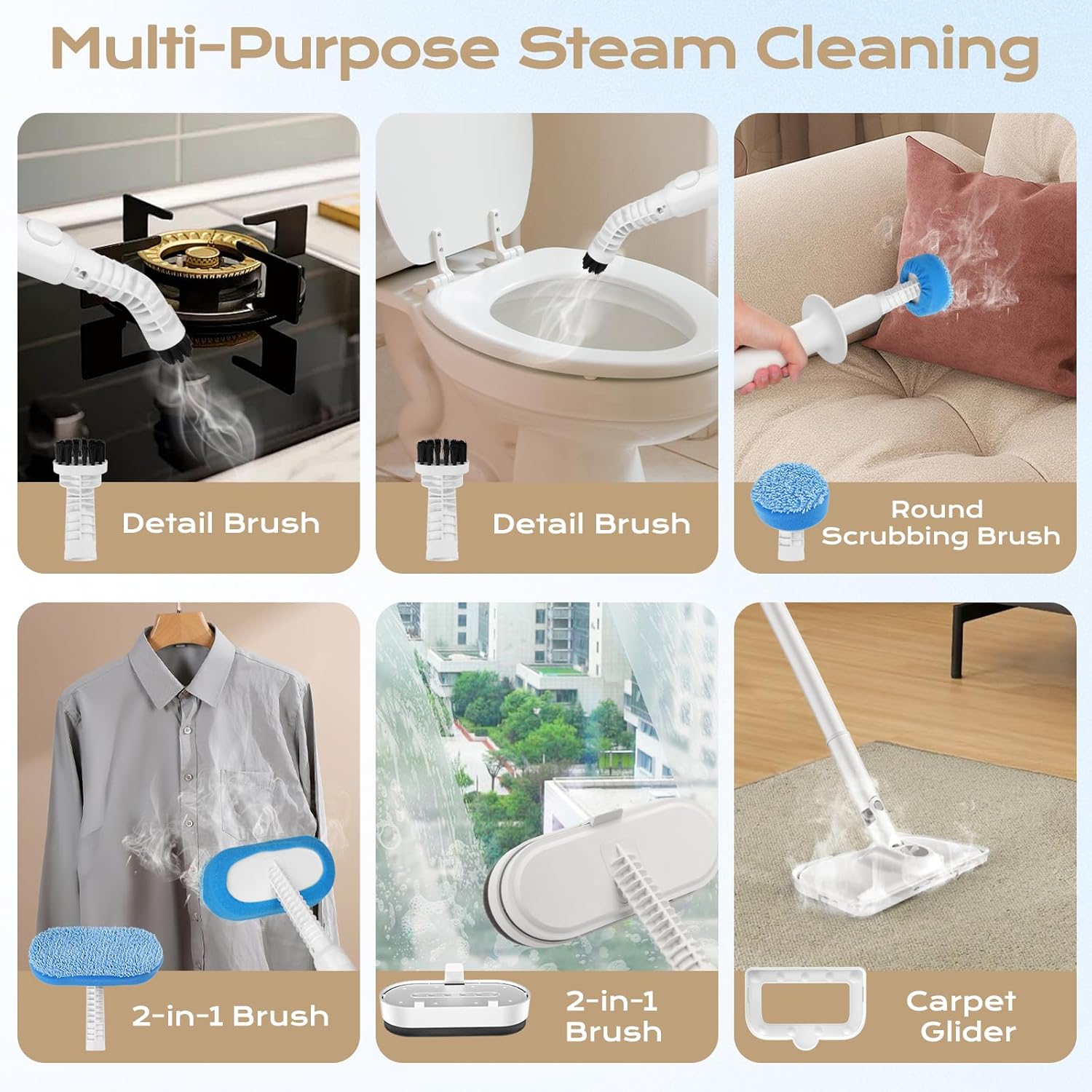 Steam Mop All-in-one for Floor Cleaning, MultiPurpose Steam Cleaner for Home with 13 Accessories, Detachable Handheld Floor Steamer with Scent Container and strap for Hardwood,Tiles & Carpet（White）