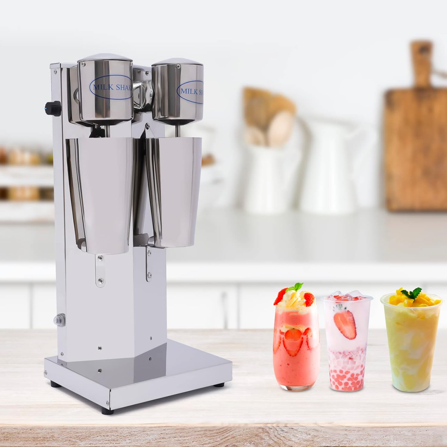 Milkshake Maker Machine, Electric Milkshake Blender Maker Commercial Stainless Steel Milk Shaking Machine Double Heads Milk Shaker with 2 Cups+Ice Shovel Electric Drink Mixer (Style 4)