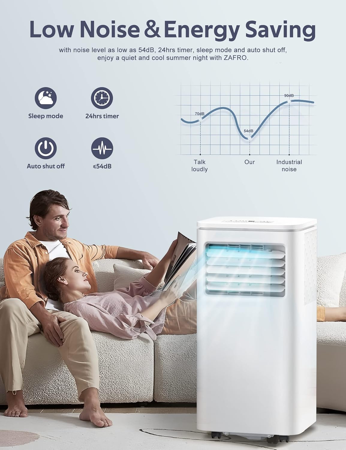 ZAFRO 8,000 BTU Portable Air Conditioners, Air Conditioners for Room up to 350 Sq.ft, Portable AC Unit with Remote/Digital Display/24Hrs Timer/Installation Kits for Home/Office/Dorms, White