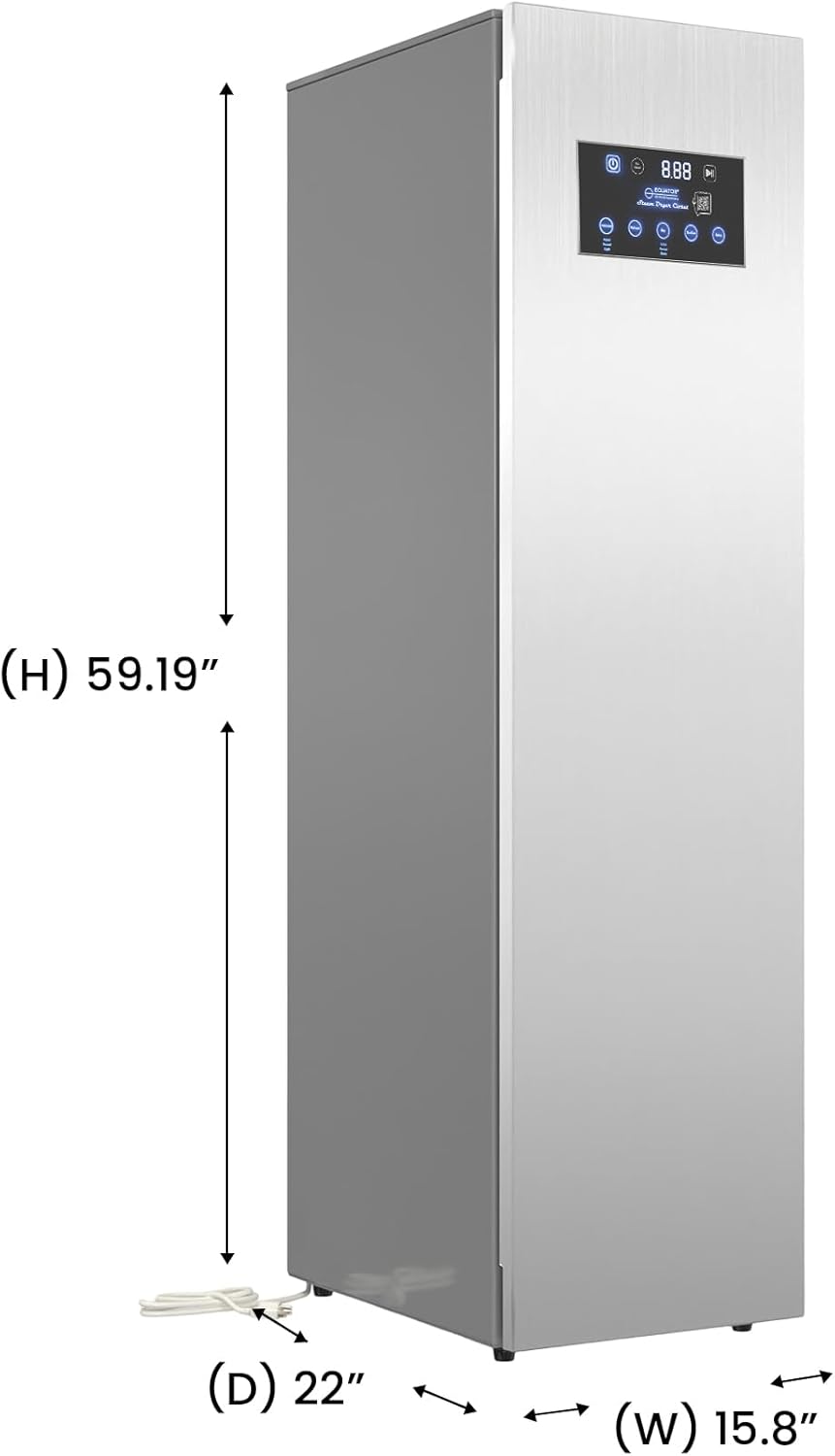 Equator 7.6cf Smart Steam Dryer Closet 4 Moving Hangers Quick20 Refresh Wrinkle Free in Stainless Steel left Hinge