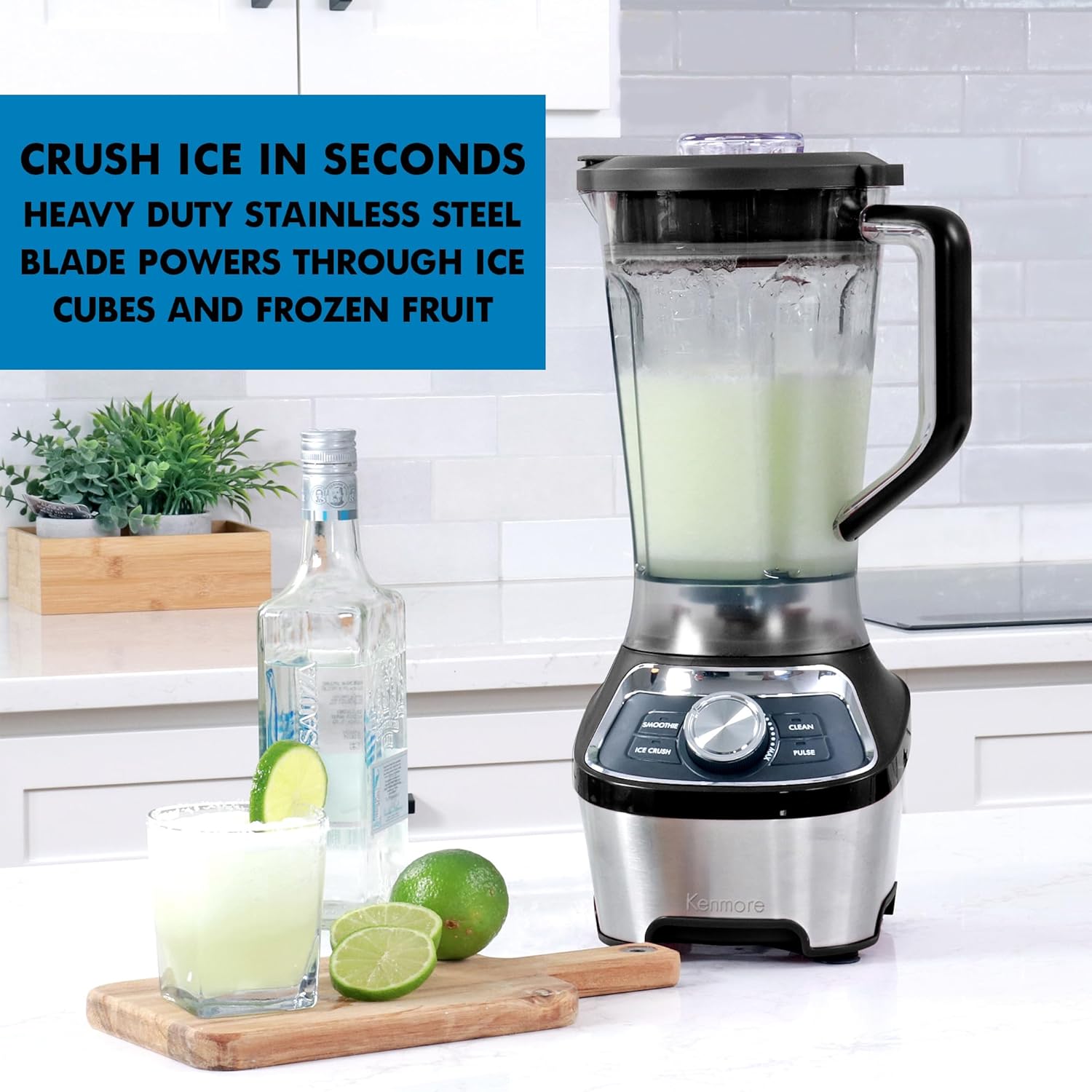 Kenmore Countertop Blender - Electric Mixer, Frozen Smoothie, Shakes, Milkshake, Puree Maker, Licuadora Grinder Kitchen Appliance With Ice Crush & Pulse Function, Dishwasher Safe Plastic jar, Black