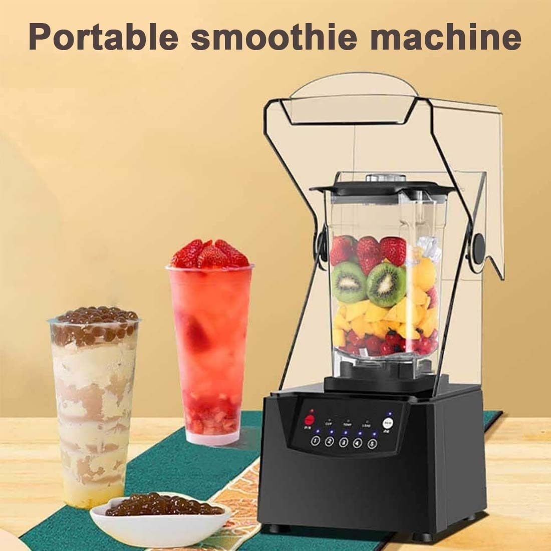 Blender Smoothie Maker, 2L Commercial Mixer Milkshake Smoothie Blender Machine for Shakes and Smoothies, Heavy Duty 2200W Stainless Steel Blade with Quiet Shield Sound Enclosure, 5 Presets