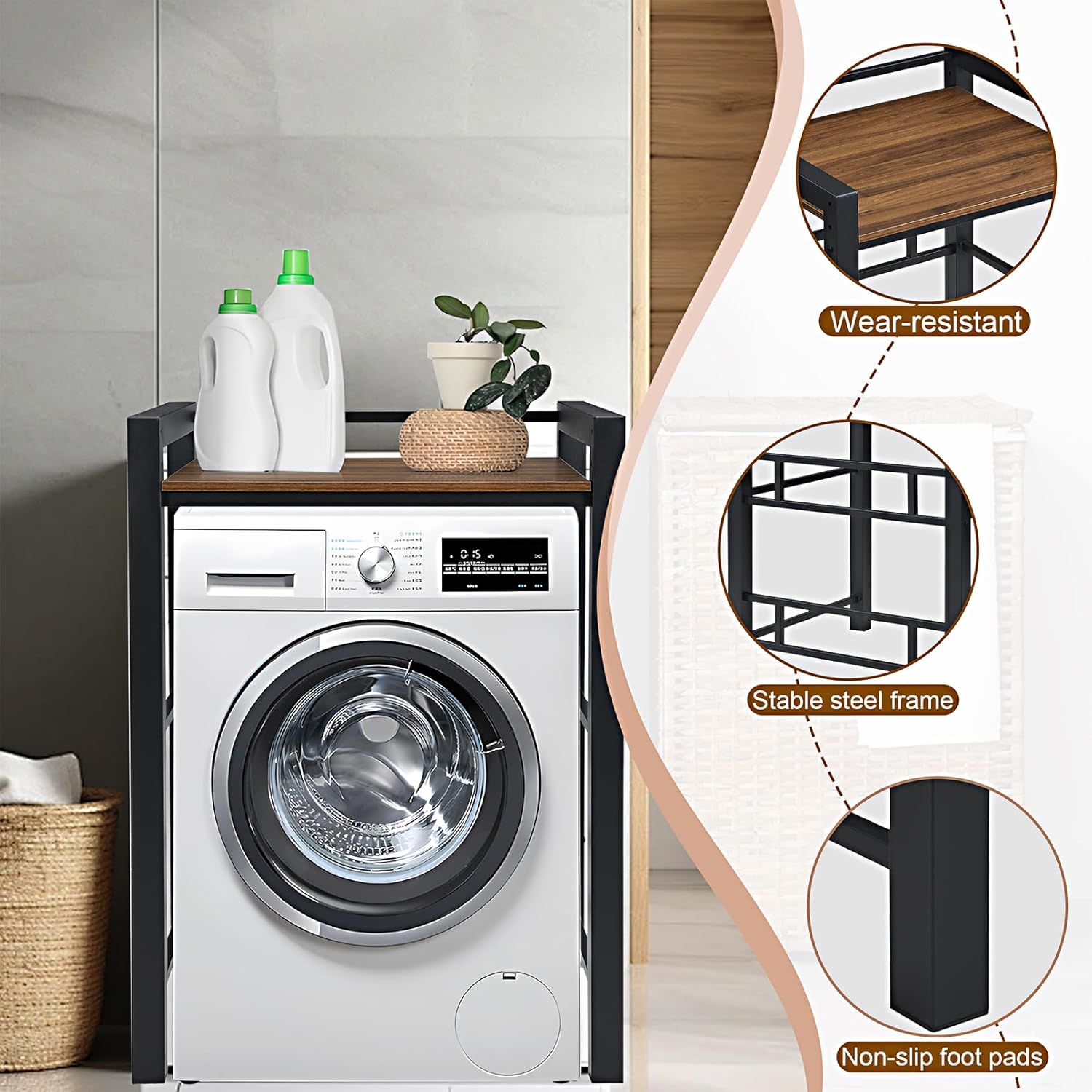 Washer Dryer Stacking Rack, 771lbs Capacity Heavy Duty Washer and Dryer Stacking Stand, 3 Adjustable Height Washing Machine Shelf forLaundry Rooms Bathrooms Balconies (Black)