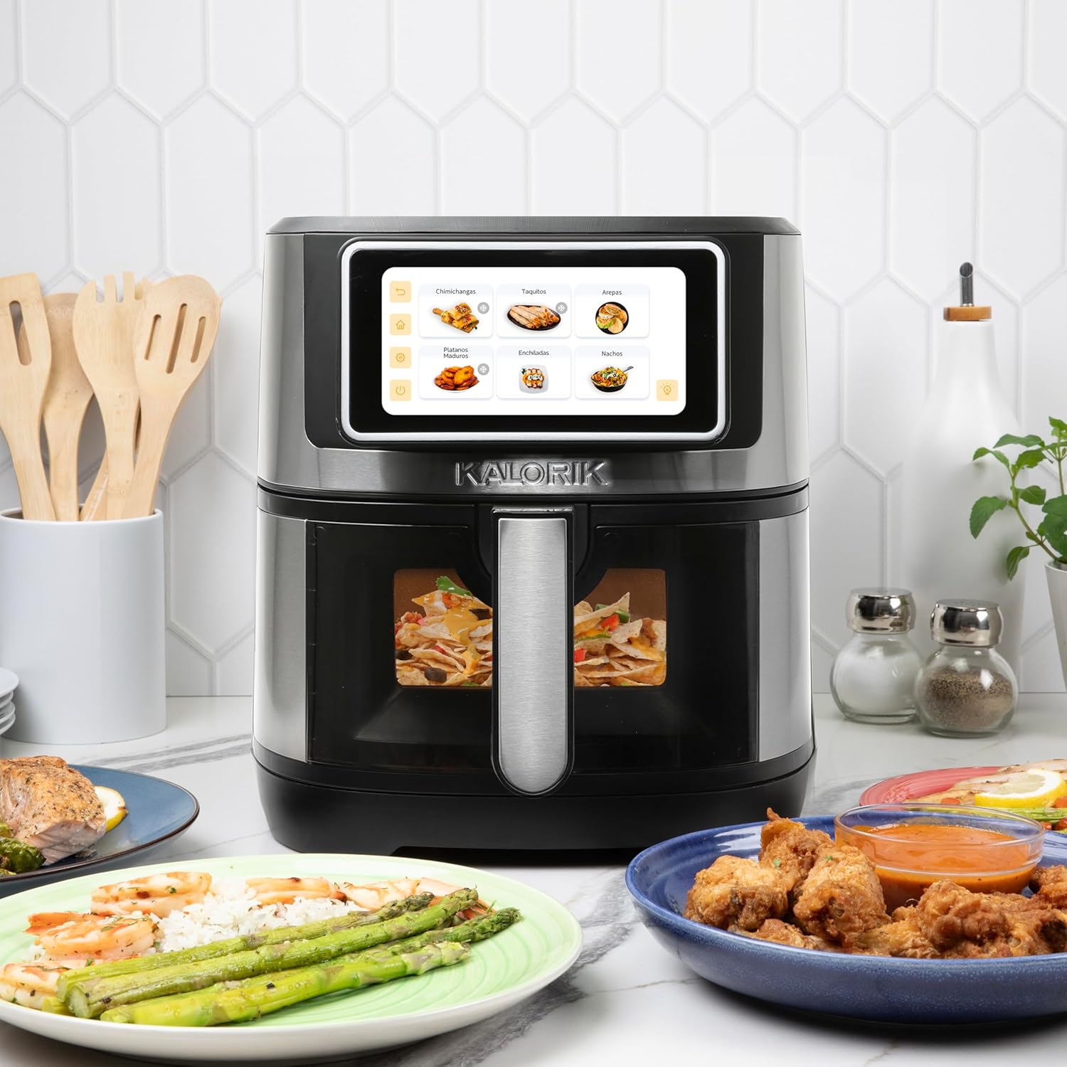 Kalorik Air Fryer VIVID TOUCH Series 5 Quart Capacity with High-Resolution Touchscreen 202 Cooking Presets in 12 Food Categories with View Window, 1500-Watts, Stainless Steel