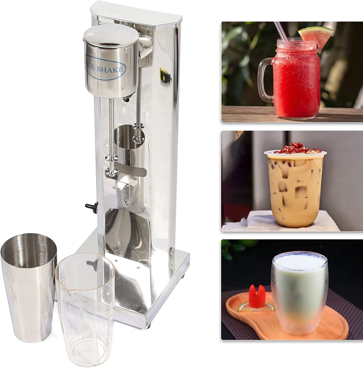 Commercial Milkshake Machine, Electric Single Head Classic Blender, Equipped With 650ml Stainless Steel Milkshake Blender,For Making Beverages In Milk Tea Shops And Cafes (Silver, Single Head)
