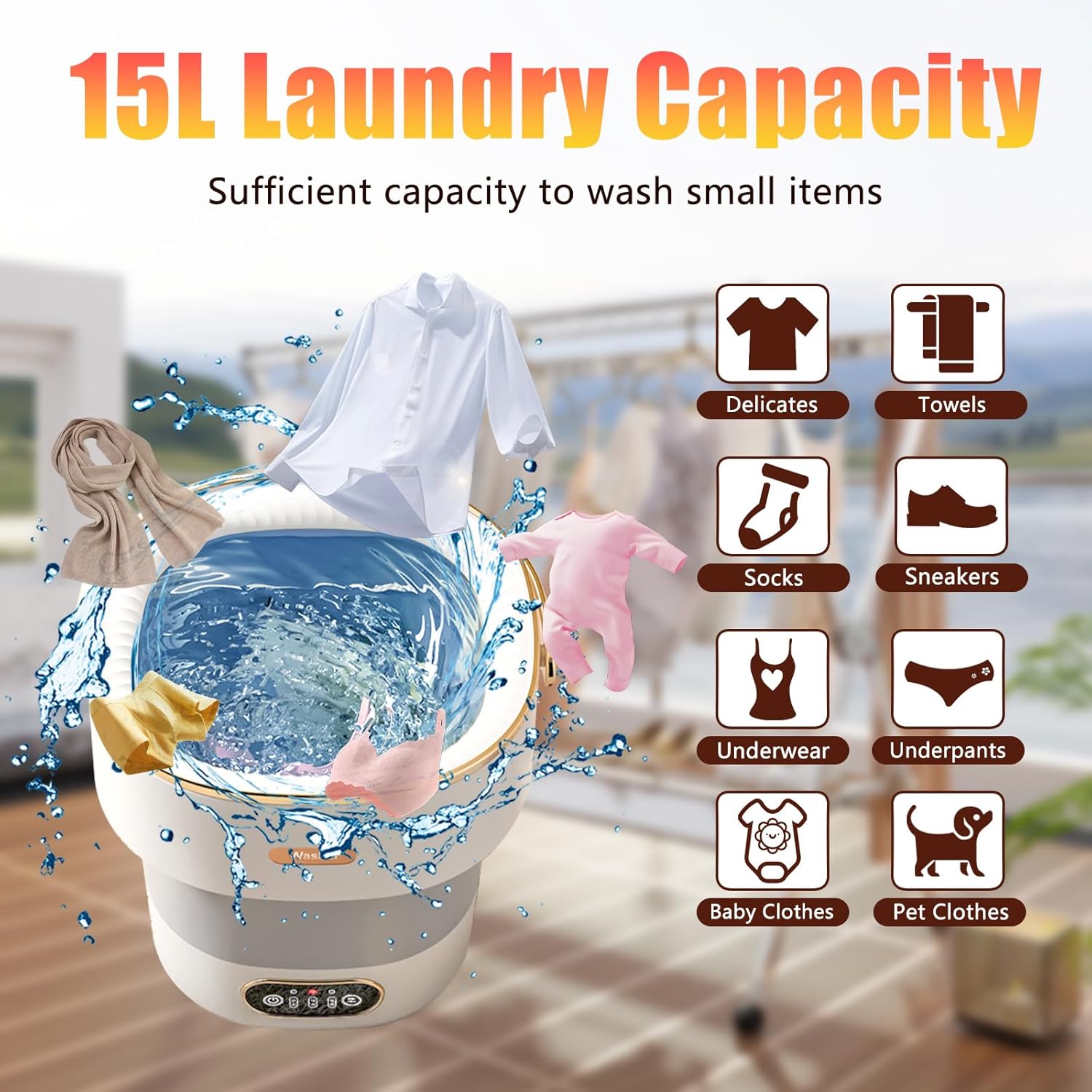 Portable Washing Machine,15L Collapsible Mini Washer with 3 Cleaning Modes Drain Basket Small Foldable Laundry Machine for Travel Camping Dorms RVs Apartments Baby Clothes Underwear Socks Delicates