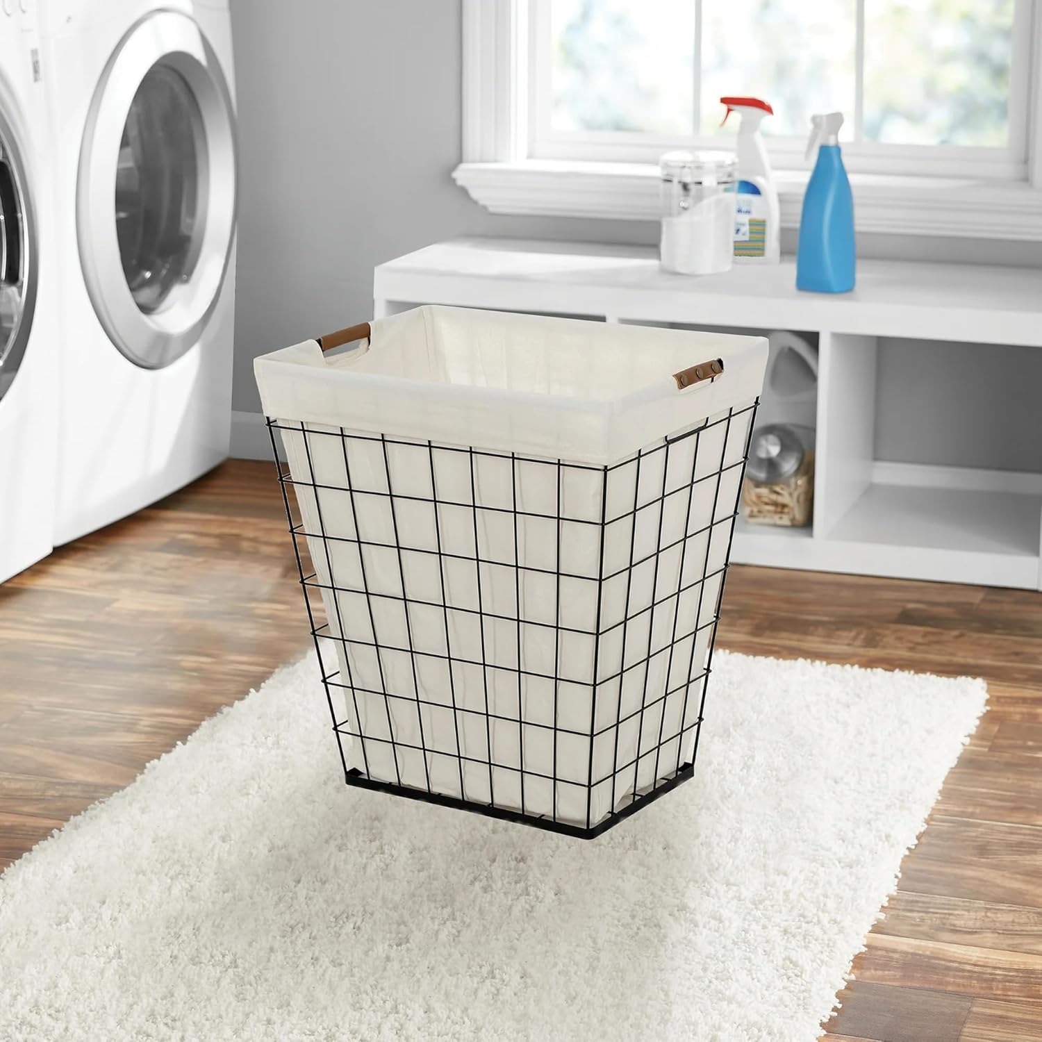 75L Rectangular Steel Wire Laundry Hamper, Adult Size Clothes Basket with Removable Washable Liner for Bedroom, Bathroom, and Closet