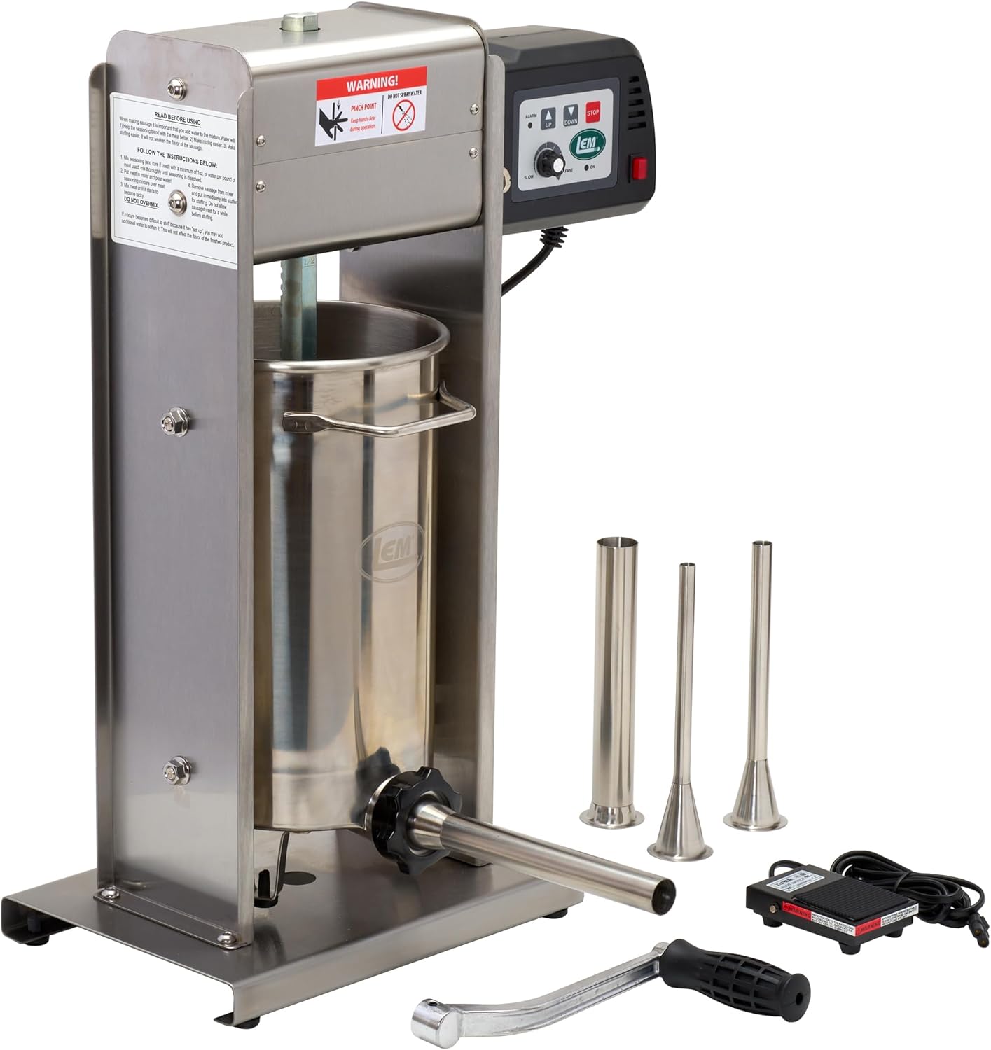 LEM Products Big Bite Motorized 20 Pound Capacity Stainless Steel Sausage Stuffer with Removable Cylinder, 0.5HP