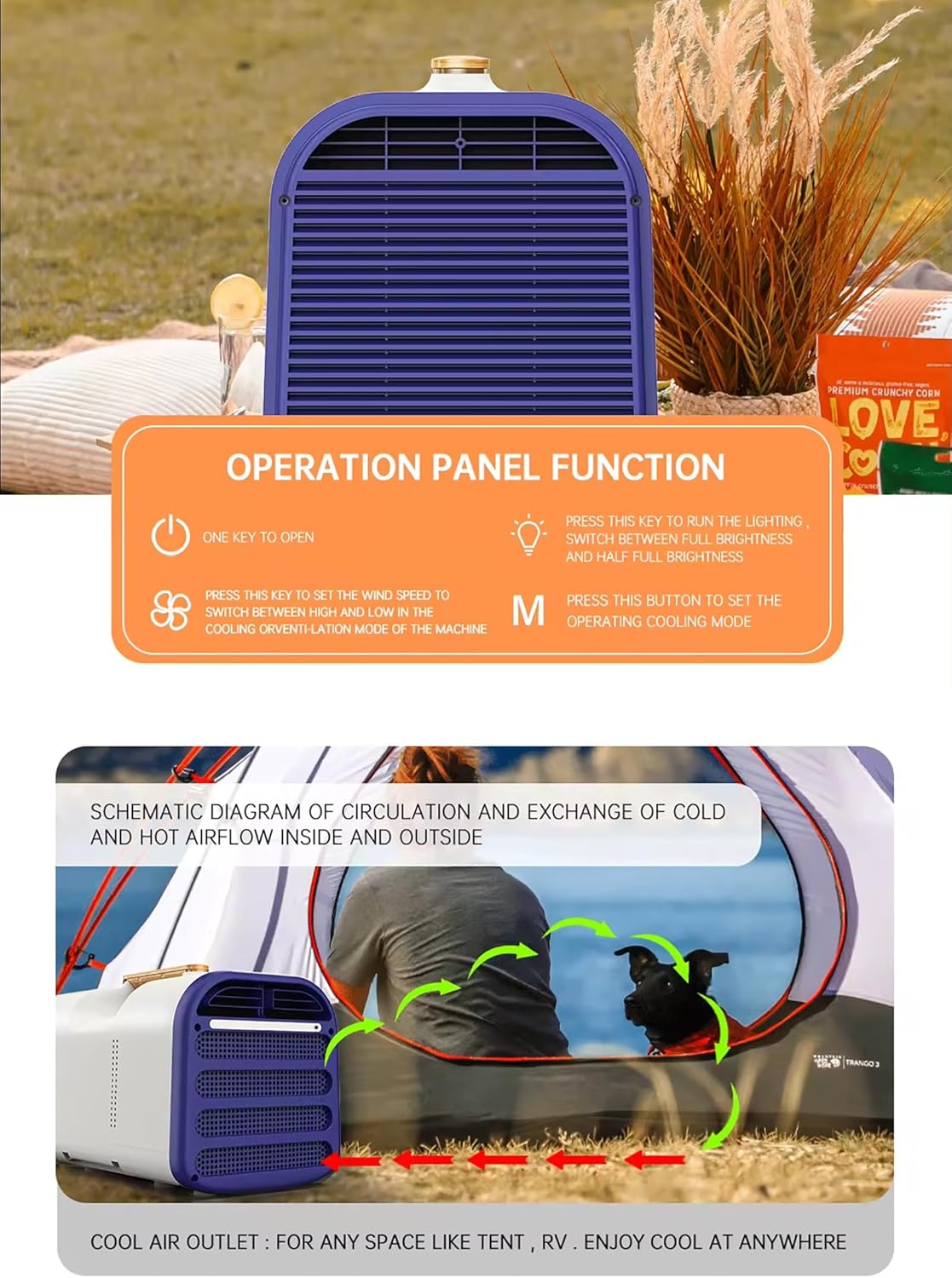 5200BTU Camping Air Conditioners, Tent Air Conditioner with Remote Control and Ambience Light, 4 Adaptable Modes, Portable ac for Truck Bedroom Outdoor Tents Travel Summer