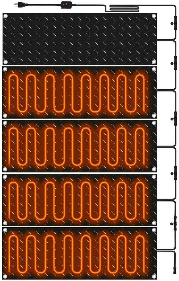 Heated Snow Melting Mat, Heated Outdoor Mats with 149 ℉ Setting Temps, 2 in/h Non Slip Rubber Snow and Ice Melting Mat for Walkway Roof Stair Decks, Winter Snow Remove,5 pcs,10''×30''