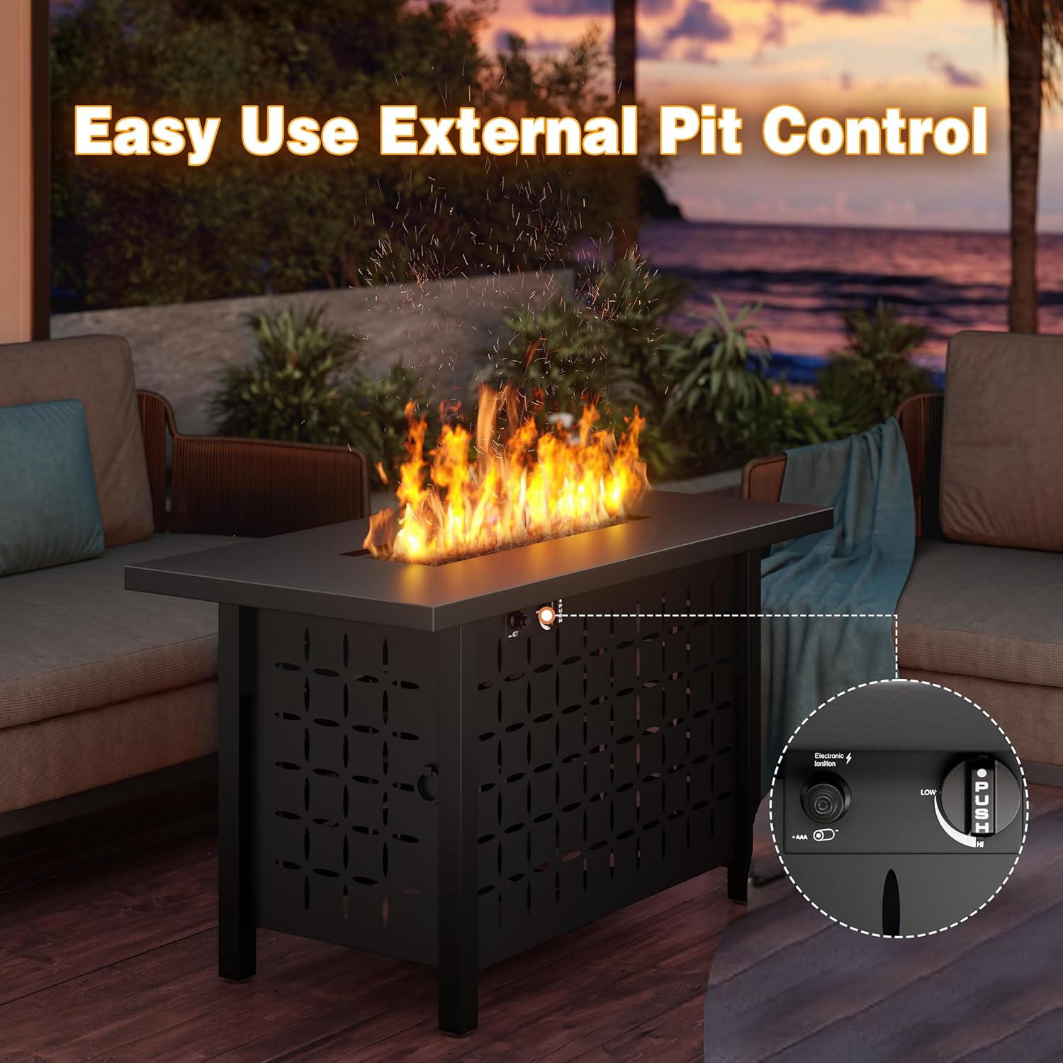 JAMFLY Propane Fire Pit Table, 43'' Outdoor Gas Fire Pit for Patio, 50,000 BTU with Lava Rocks, Waterproof Cover, and Lid, Perfect for Cozy Gatherings & Relaxing Outdoor Parties