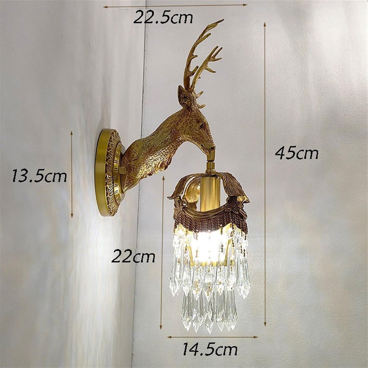 Deer Head Copper Wall Sconce Beautiful Crystal Decorative Bedroom Bedside Lights,Household