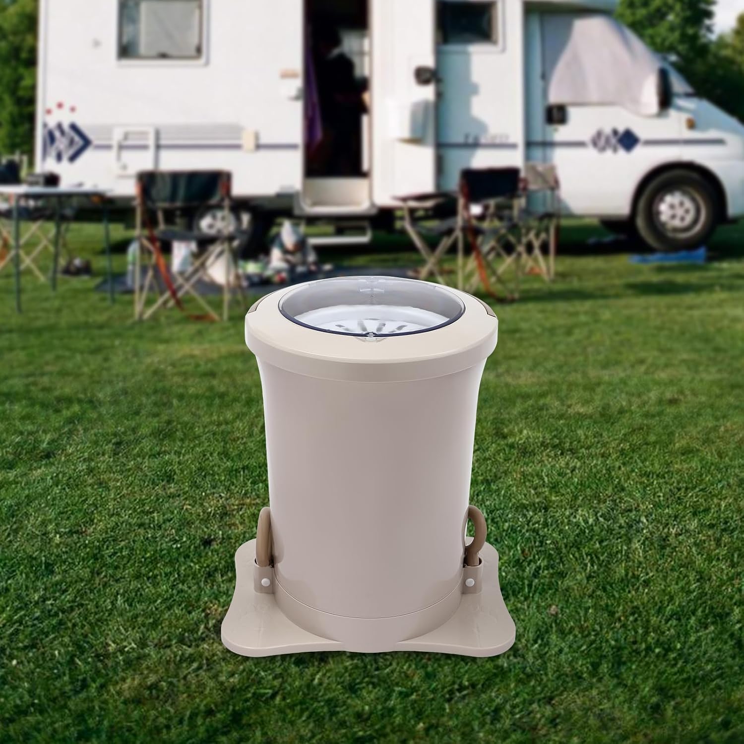 Manual Clothes Dehydrator 12L/3.17Gal Portable Mini Dryer Compact Spinner, Non-Electric Laundry Washing Machine with Drain Hole & Wide Pedal for Camping Traveling School Hotel (Apricot)