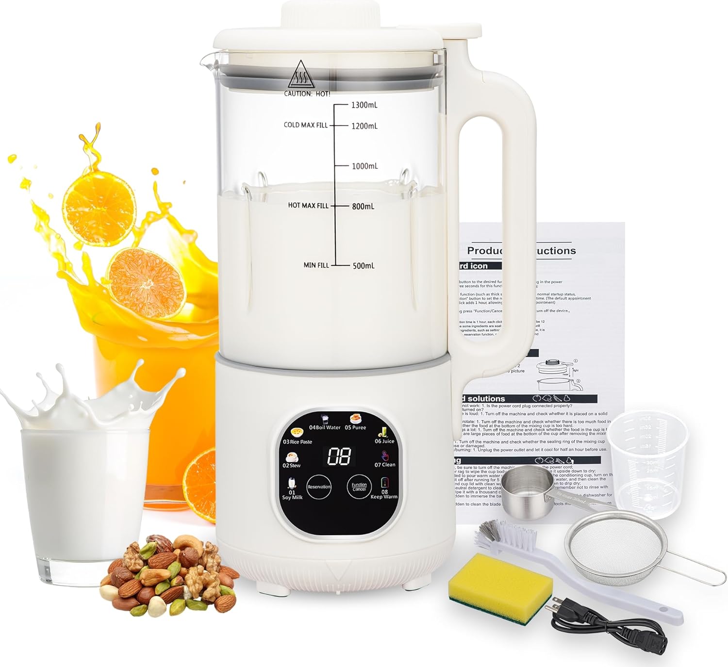 8 in 1 Nut Milk Maker Blender With 20 Bladers,40oz Soy, Almond, Oat, Coconut, Plant Based and Non Dairy Beverages, Automatic Soybean Machine With Delay Start/Keep Warm/Boil Water/Auto-clean