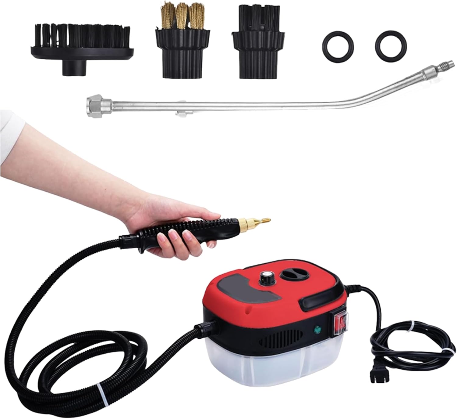 Handheld Steam Cleaner – 2500W High-Pressure Steamer with 6 Adjustable Modes, Large Water Tank, Multiple Brush Heads, Portable Design for Home, Kitchen, Car, Bathroom Cleaning(Red)