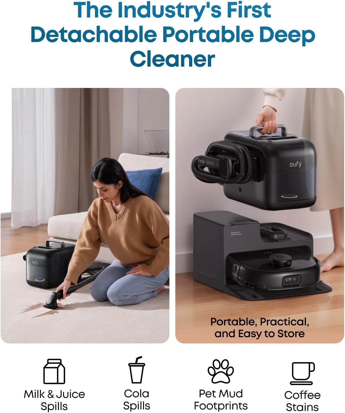 eufy Robot Vacuum E28, Portable Carpet for Deep Cleaning, HydroJet System with Roller Mop, All-in-One Robot Vacuum and Mop Combo, 20,000 Pa Suction, Zero-Tangling, Corner-to-Edge Cleaning (Upgraded)