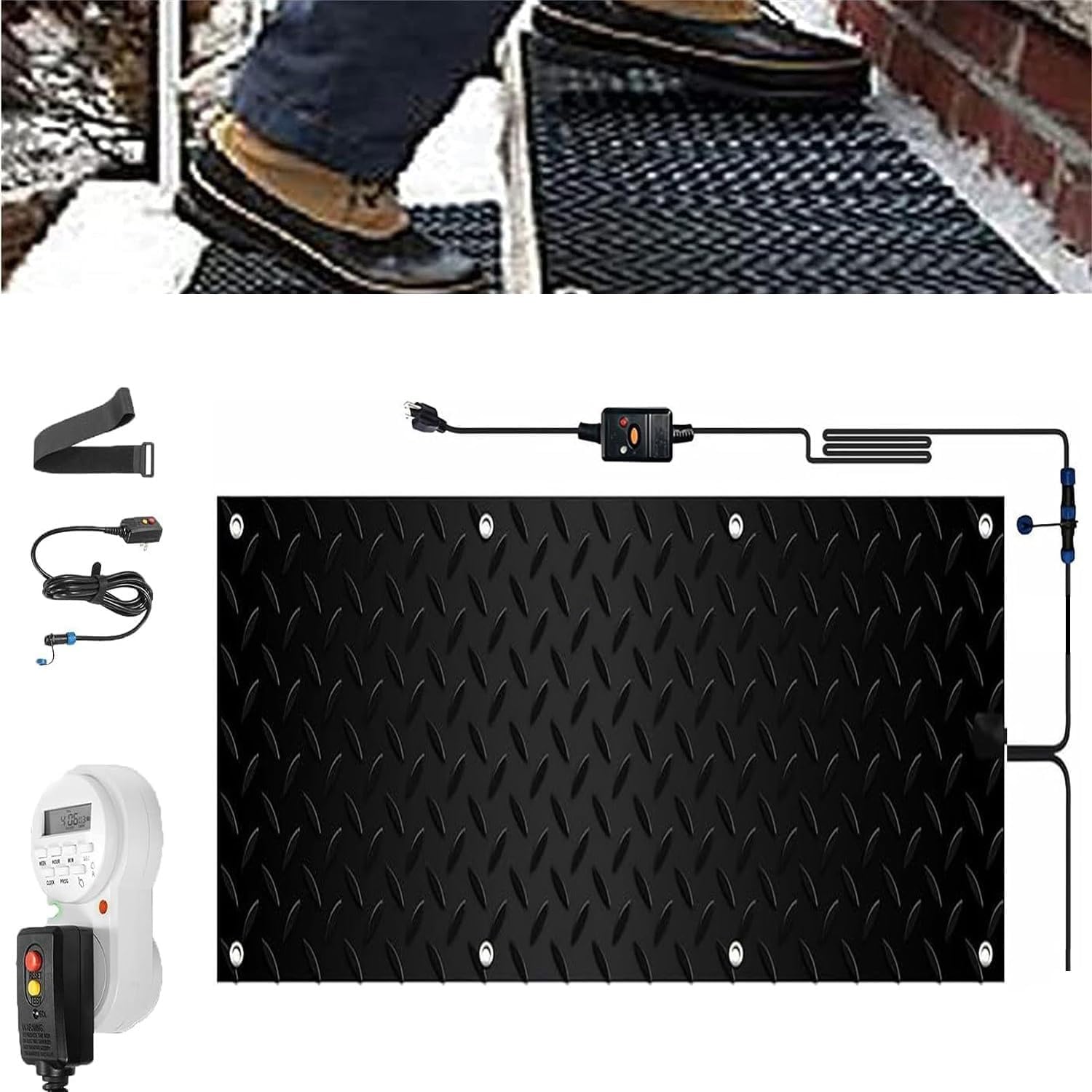 Snow Melting Walkway Mat with Timer, Stairs Snow & Ice Melting Mat for Winter Black Heated Snow Melt Mats Non Slip Rubber Heating Entrance Mats with Plug Power Cord for Outdoor Use ( Color : 1 Pcs , S