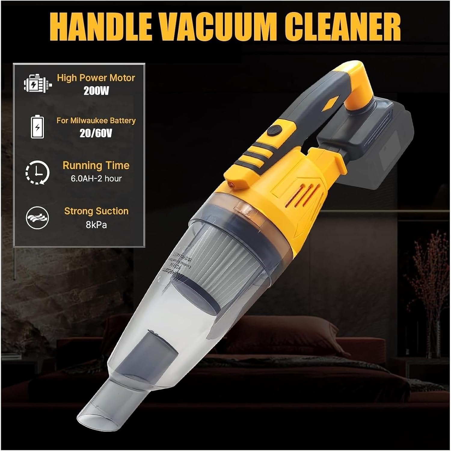 2 in 1 Cordless Stick Vacuum Cleaner | Compatible with DeWALT 20v/18v Battery | Lightweight, 2-Mode Powerful Suction, Versatile | Home & Workshop Cleaning Tool