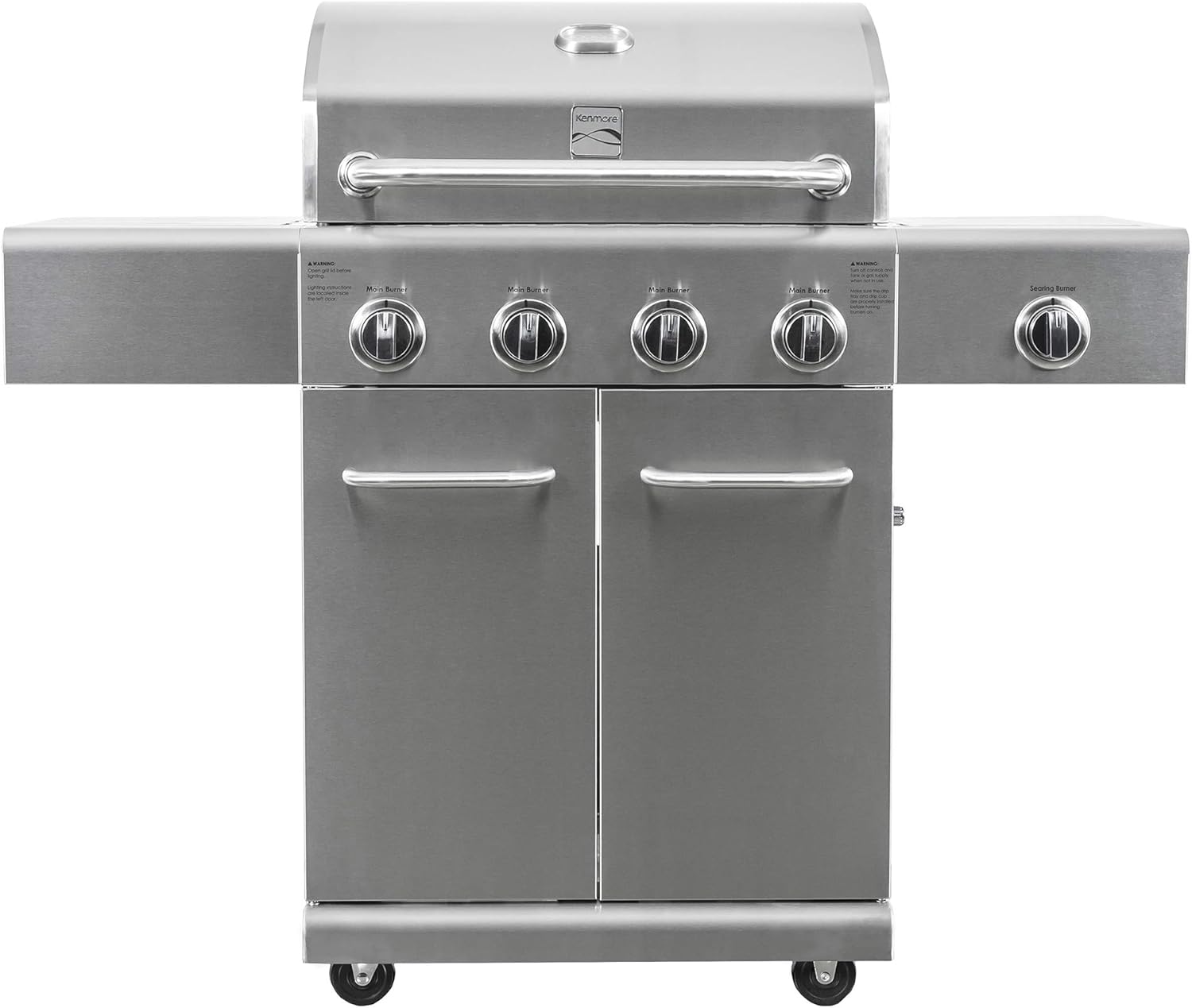 Kenmore 4-Burner BBQ Gas Grill with Searing Side Burner, Stainless Steel Propane Grill, 52,000 BTUs, Cabinet Style, Includes Warming Rack, Electronic Ignition & Stainless Steel Cooking Grates