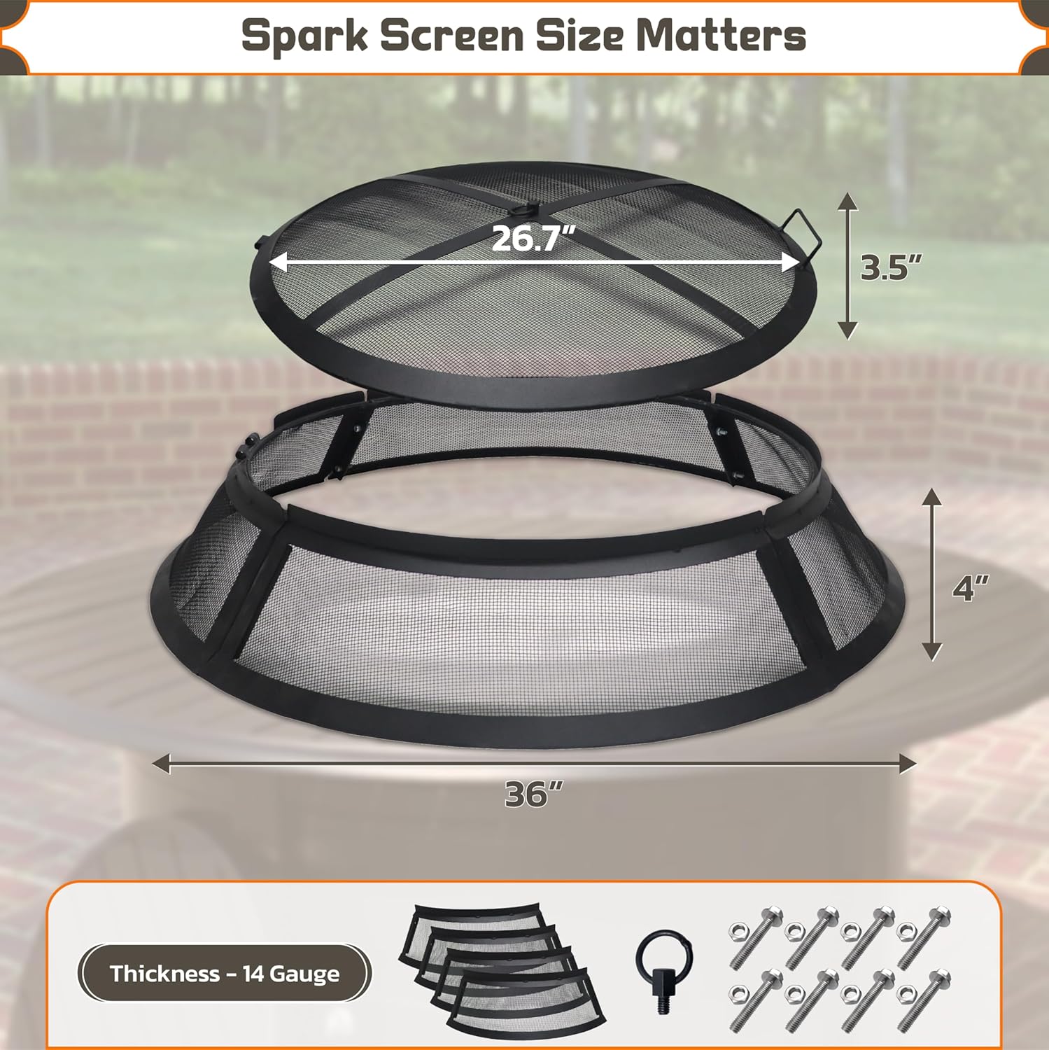 Fire Pit Screen 36 inch Round - Fire Pit Spark Screen Fireplace Screen with Hook for Easy-Lift fire Pit Spark Screens 36
