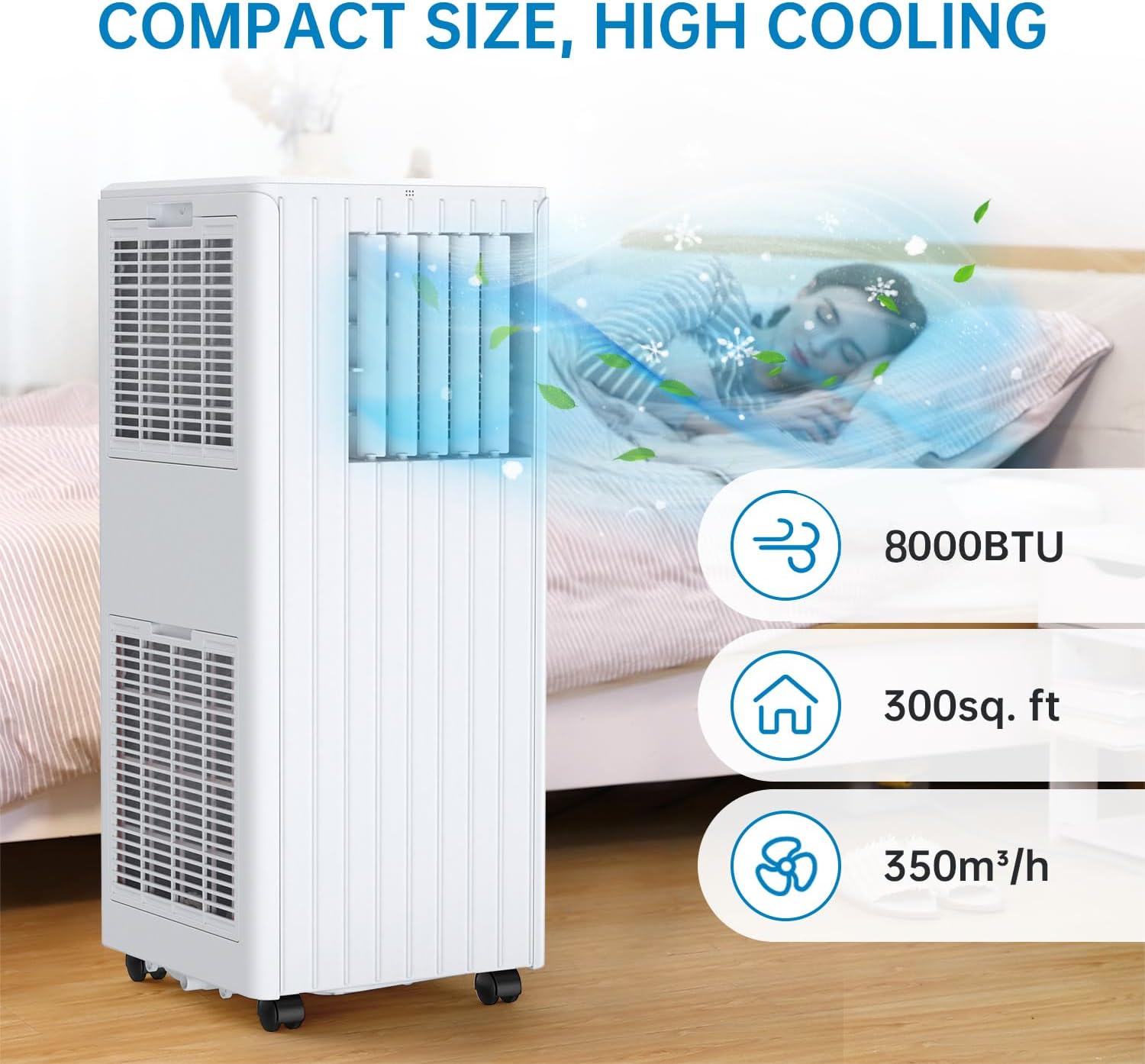 Acekool 8,000 BTU Portable Air Conditioner with Dehumidifier for Rooms up to 350 sq.ft - Includes 24-Hour Timer, Sleep Mode, Remote Control, and Window Installation Kit