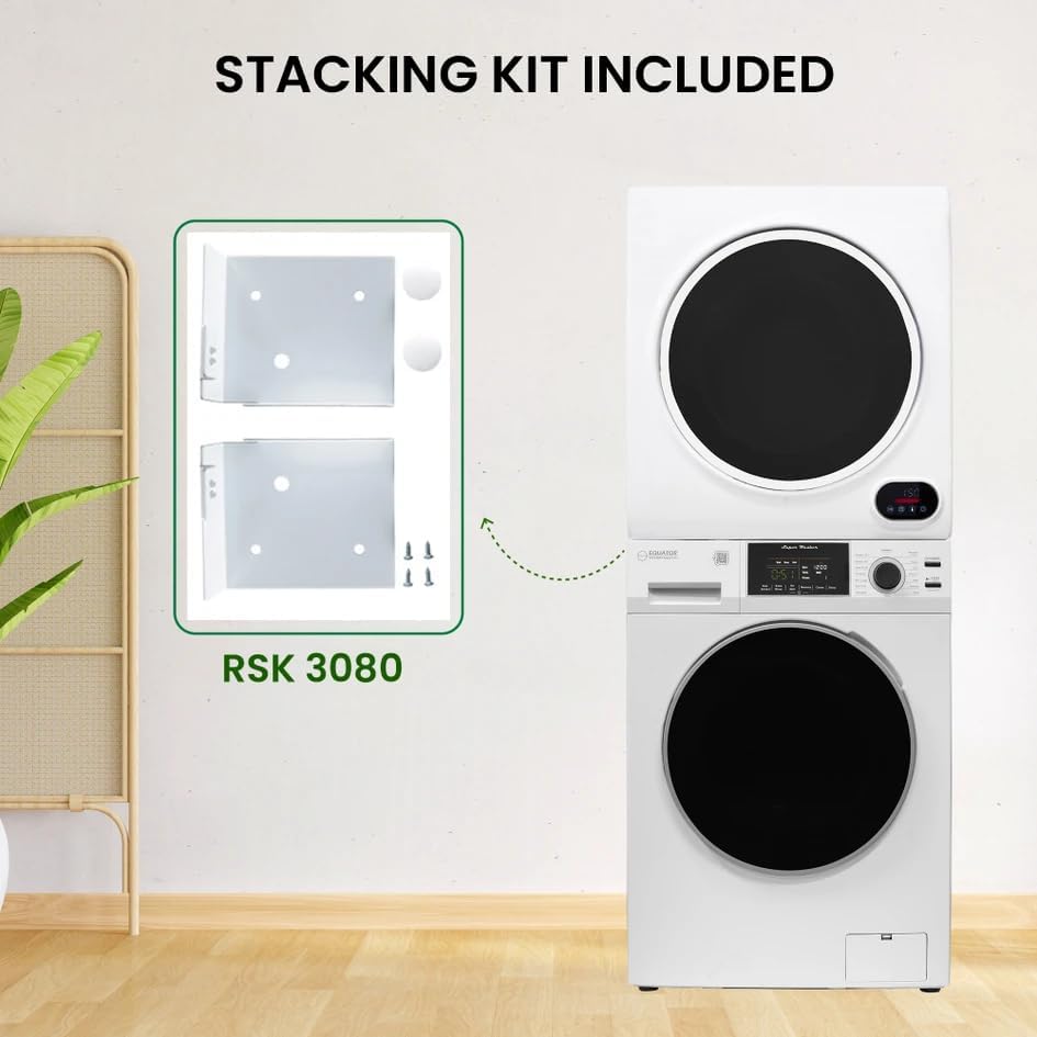 Equator Premium Stackable 15 Lbs Washer 1.62cf 110V+Vented Digi Dryer 3.5cf 110V in White